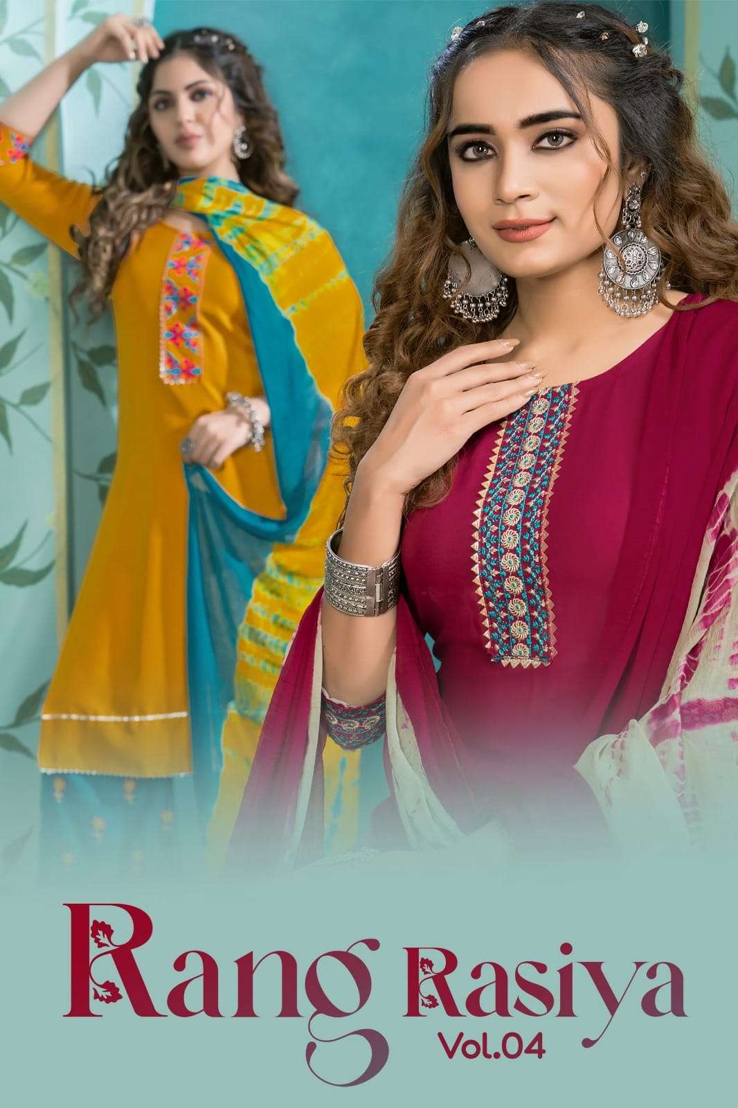 RANG RASIYA VOL-4 BY AQSAWHOLESALE 401 TO 406 SERIES RAYON WORK READYMADE DRESSES