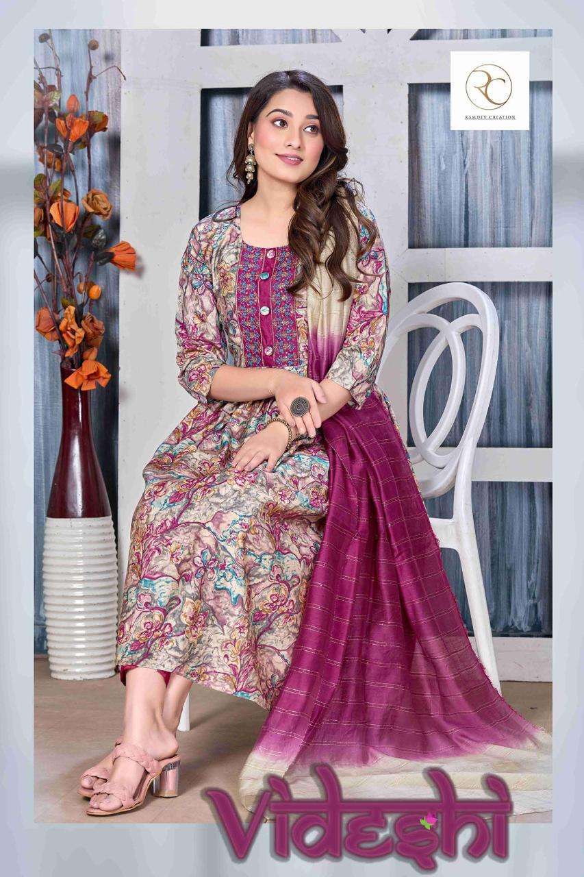 RC VIDESHI BY AQSAWHOLESALE 8001 TO 8006 SERIES MODAL PRINT WORK READYMADE DRESSES