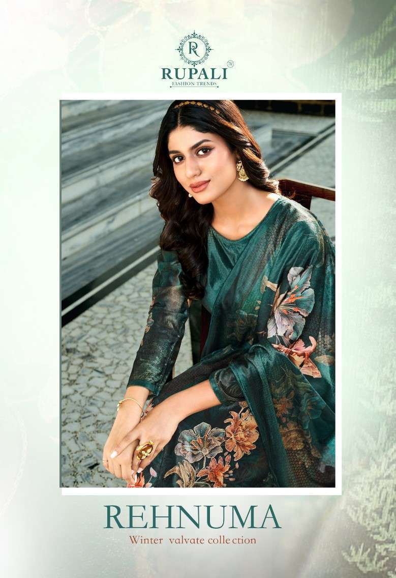 REHNUMA BY RUPALI 1001 TO 1006 SERIES VELVET PRINT WORK WINTER WEAR DRESSES