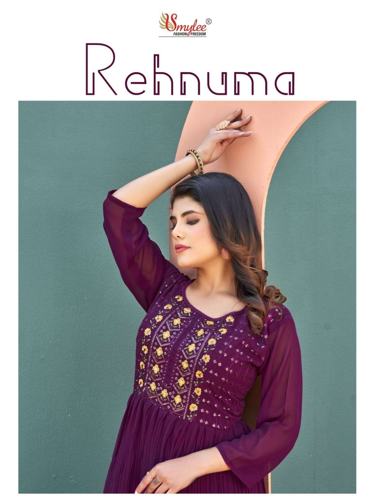 REHNUMA BY SMYLEE HEAVY GEORGETTE EMBROIDERY WORK LONG KURTIS