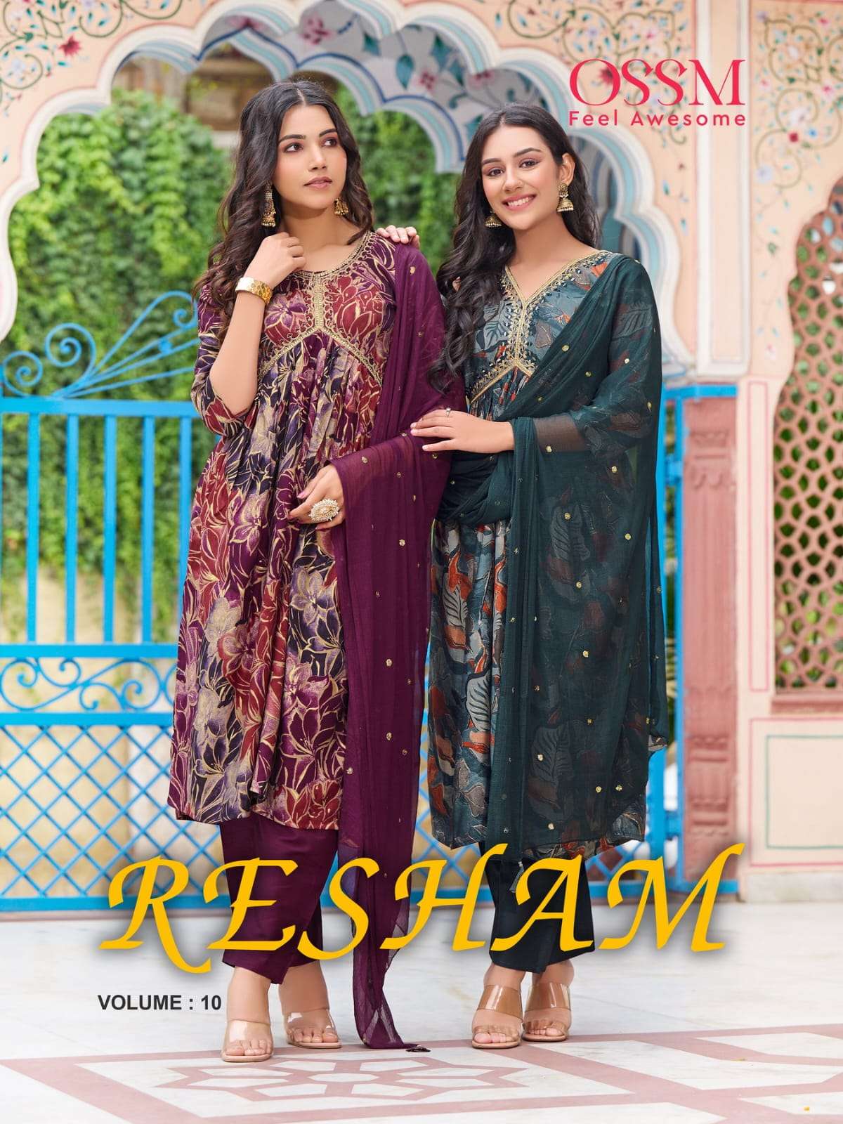 RESHAM VOL-10 BY OSSM 1001 TO 1006 SERIES CHANDERI MODAL PRINT WORK READYMADE DRESSES