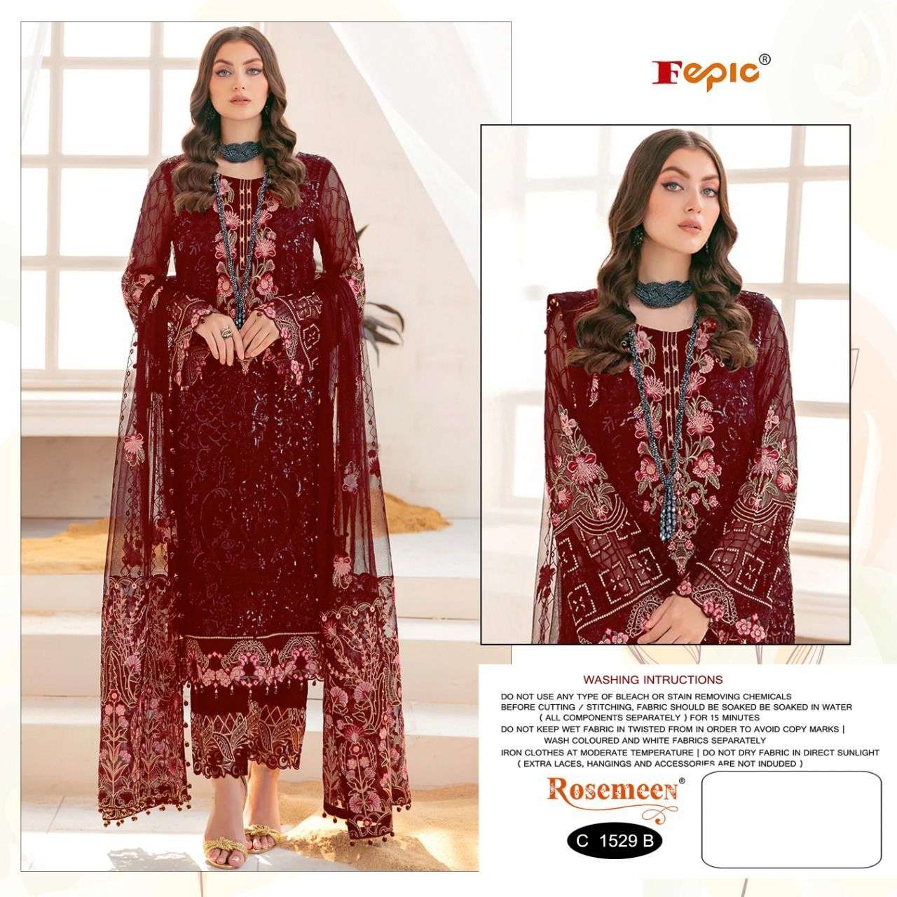 ROSEMEEN 1529 COLOURS BY FEPIC 1529-A TO 1529-D SERIES GEORGETTE WORK PAKISTANI DRESSES