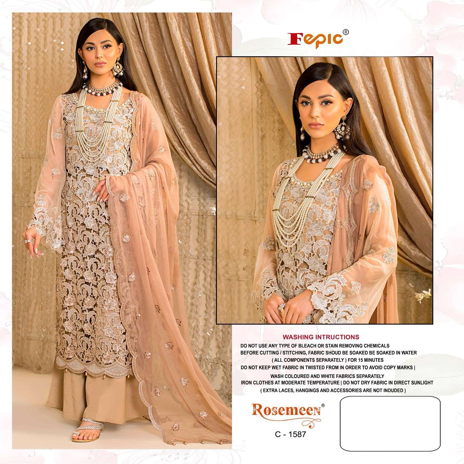 ROSEMEEN 1587 HIT DESIGN BY FEPIC ORGANZA HEAVY EMBROIDERY WORK PAKISTANI DRESS