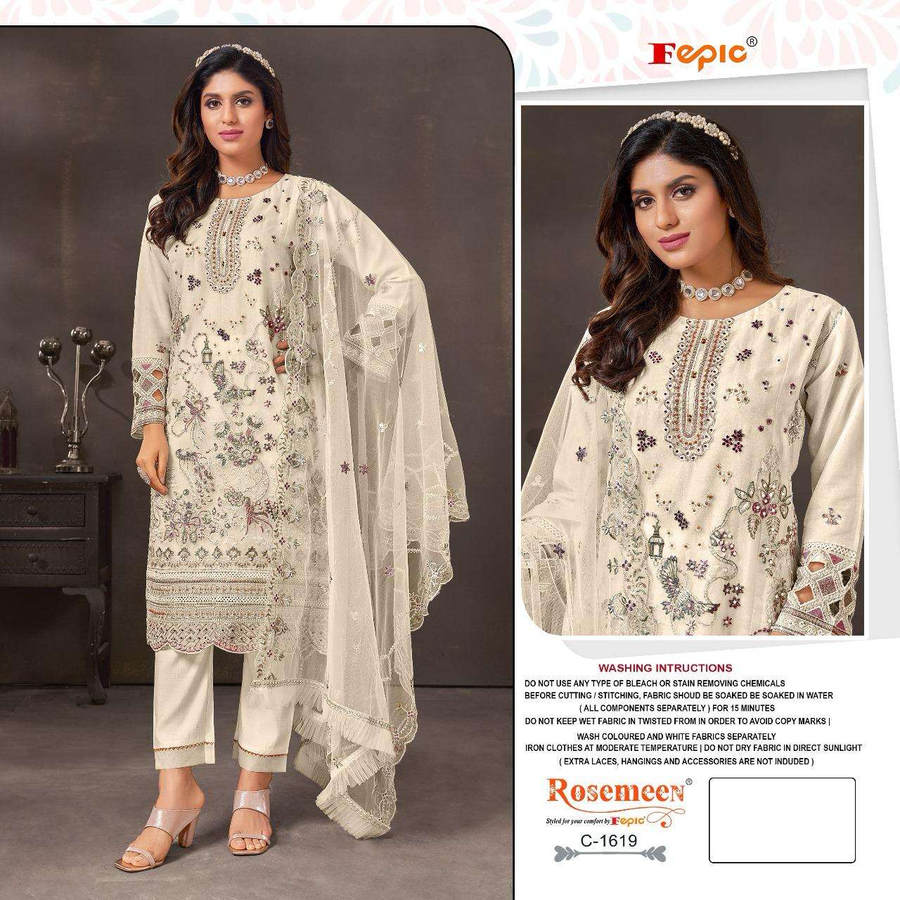 ROSEMEEN 1619 COLOURS BY FEPIC 1619-A TO 1619-C SERIES ORGANZA WORK PAKISTANI DRESSES