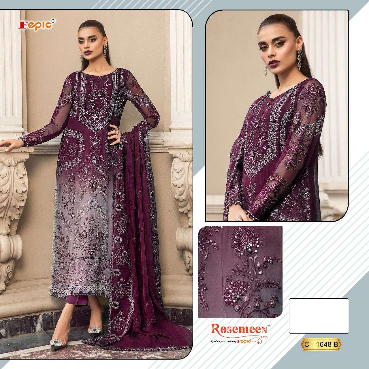 ROSEMEEN 1648 HIT DESIGN BY FEPIC ORGANZA HEAVY EMBROIDERY WORK PAKISTANI DRESS