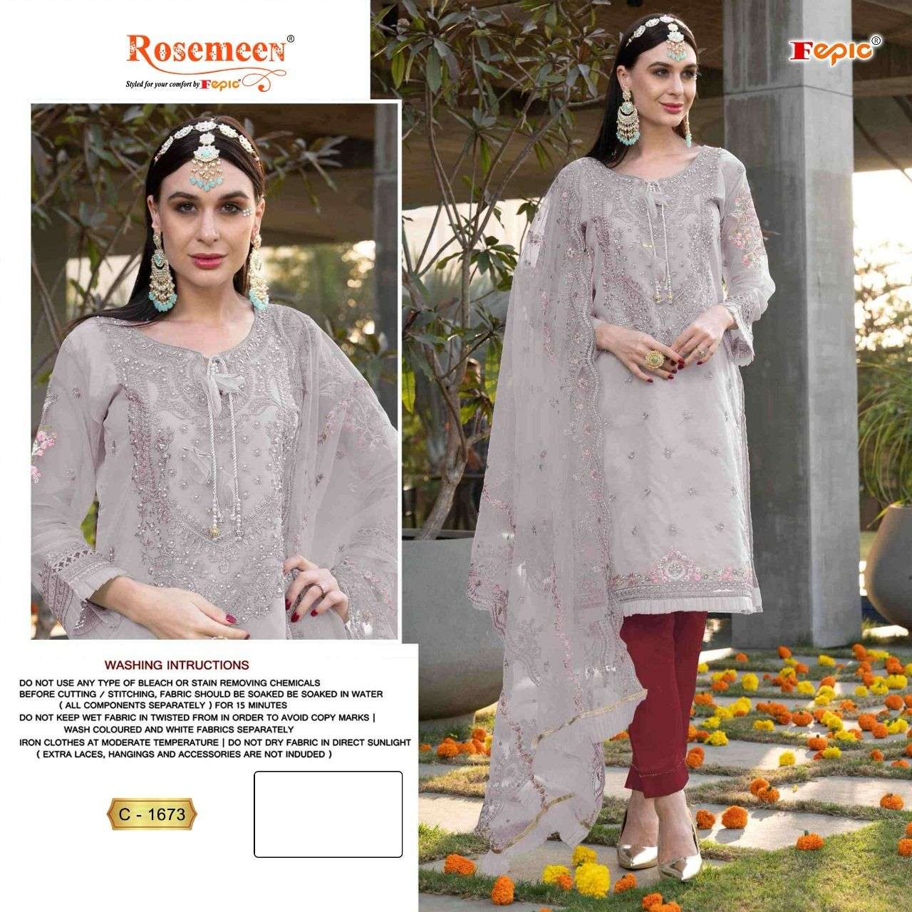 ROSEMEEN 1673 COLOURS BY FEPIC 1673-A TO 1673-C SERIES ORGAZNA WORK PAKISTANI DRESSES