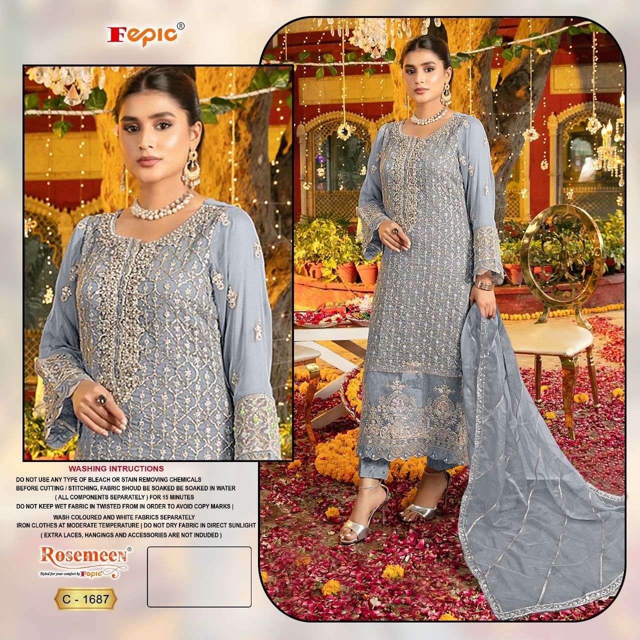 ROSEMEEN 1687 COLOURS BY FEPIC 1687-A TO 1687-D SERIES GEORGETTE WORK PAKISTANI DRESSES
