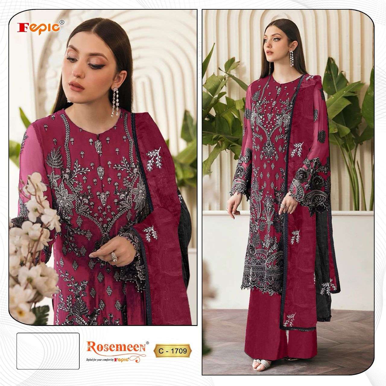 ROSEMEEN 1709 COLOURS BY FEPIC 1709-A TO 1709-C SERIES GEORGETTE WORK PAKISTANI DRESSES