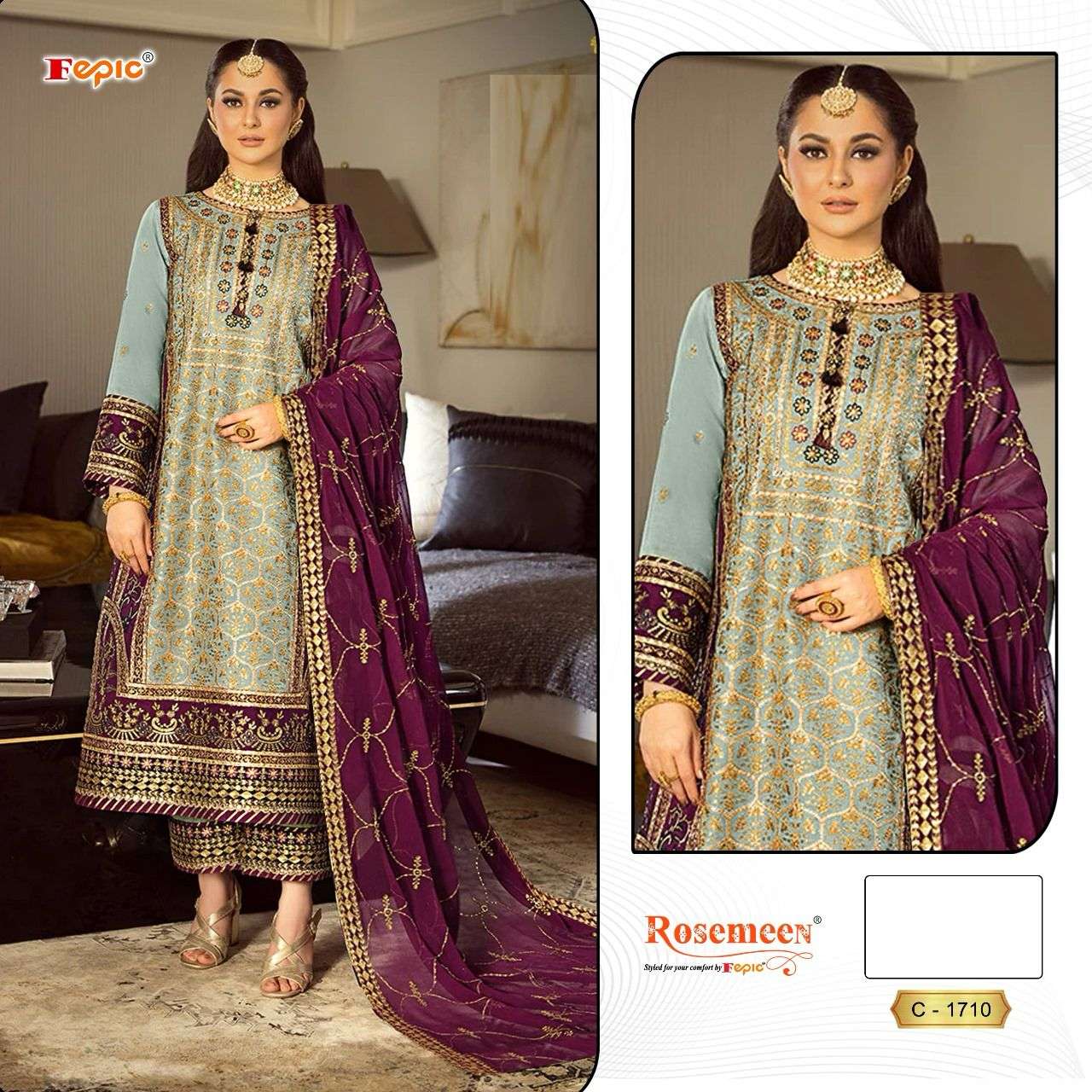 ROSEMEEN 1710 HIT DESIGN BY FEPIC CHINON SILK EMBROIDERY WORK PAKISTANI DRESS