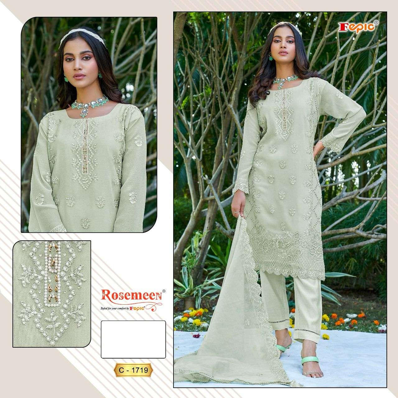 ROSEMEEN 1719 COLOURS BY FEPIC 1719-A TO 1719-D SERIES GEORGETTE WORK PAKISTANI DRESSES