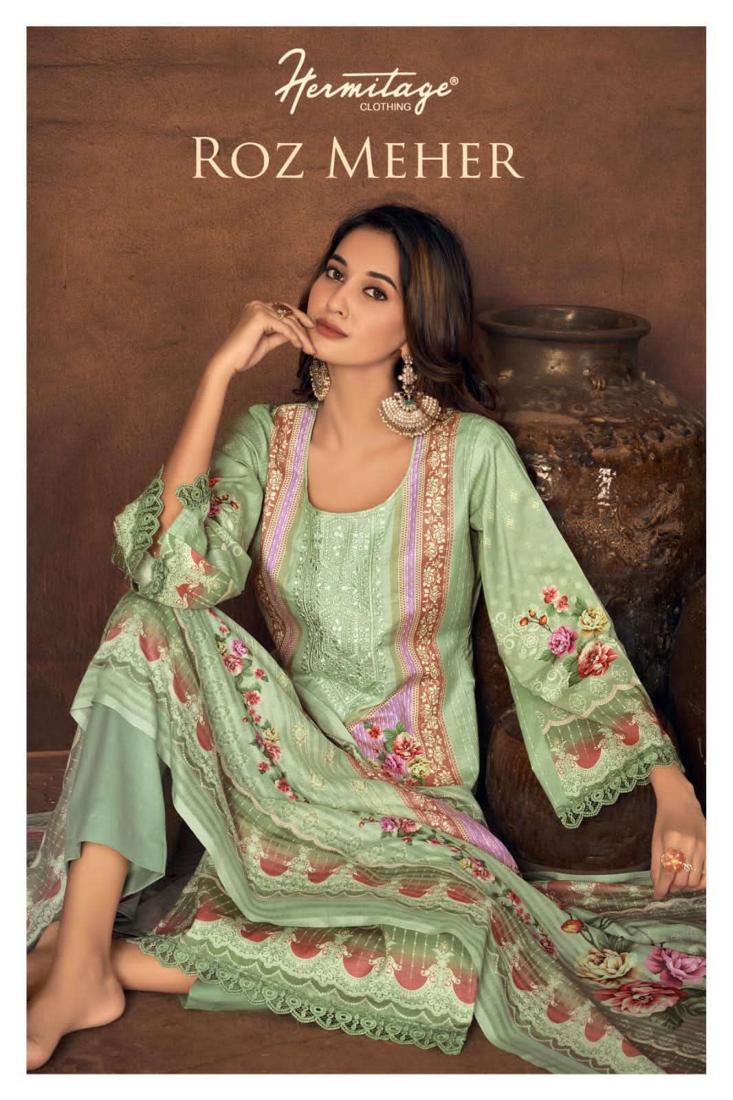 ROZ MEHER BY HERMITAGE CLOTHING 01 TO 06 SERIES LAWN COTTON PRINT WORK DRESSES