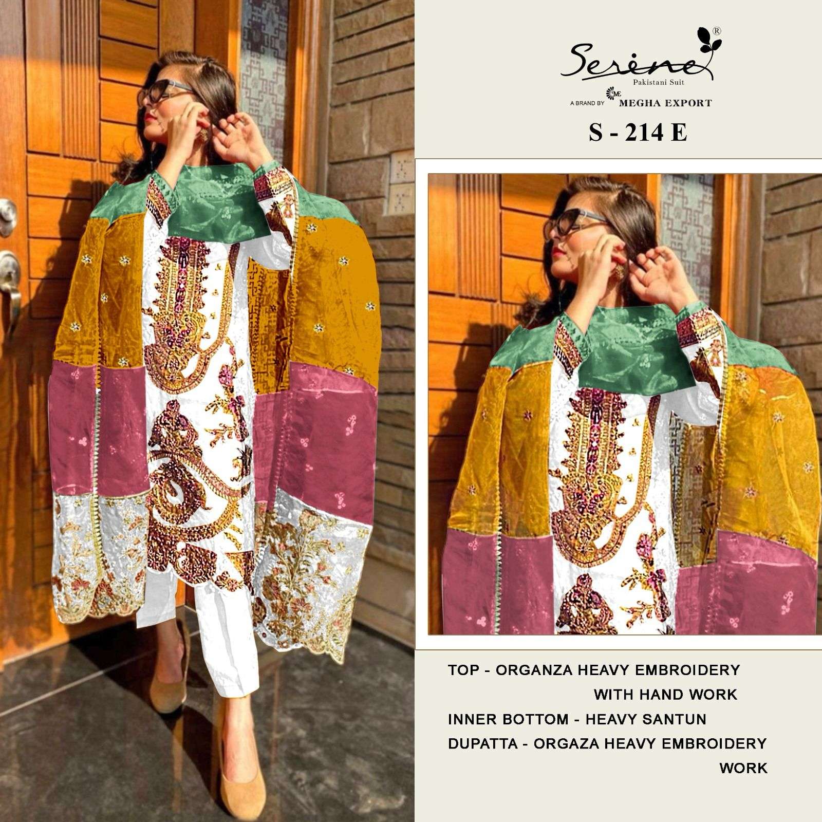 S-214 E HIT DESIGN BY SERINE ORGANZA HEAVY EMBROIDERY WORK PAKISTANI DRESS