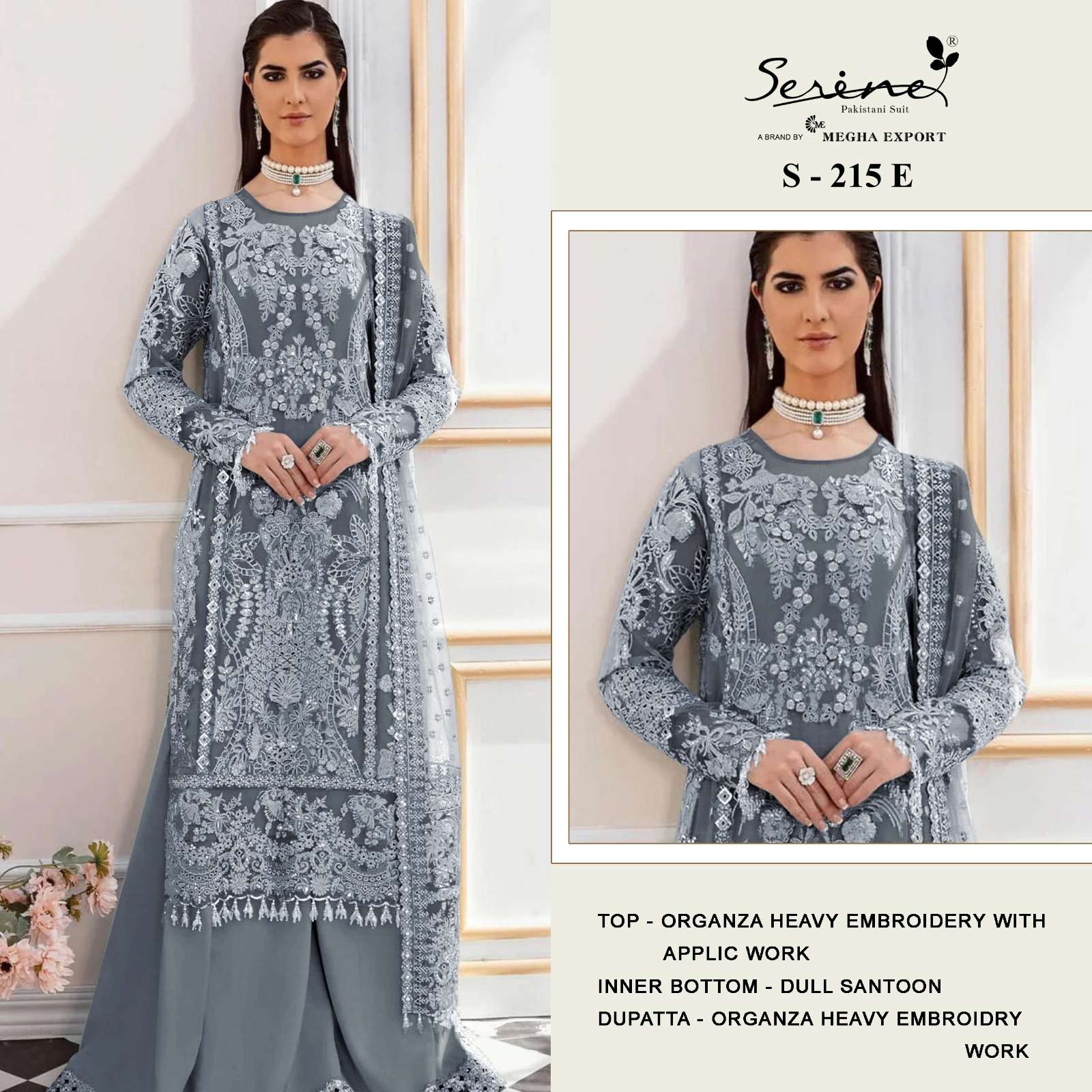 S-215 HIT DESIGN BY SERINE ORGANZA HEAVY EMBROIDERY PAKISTANI DRESS