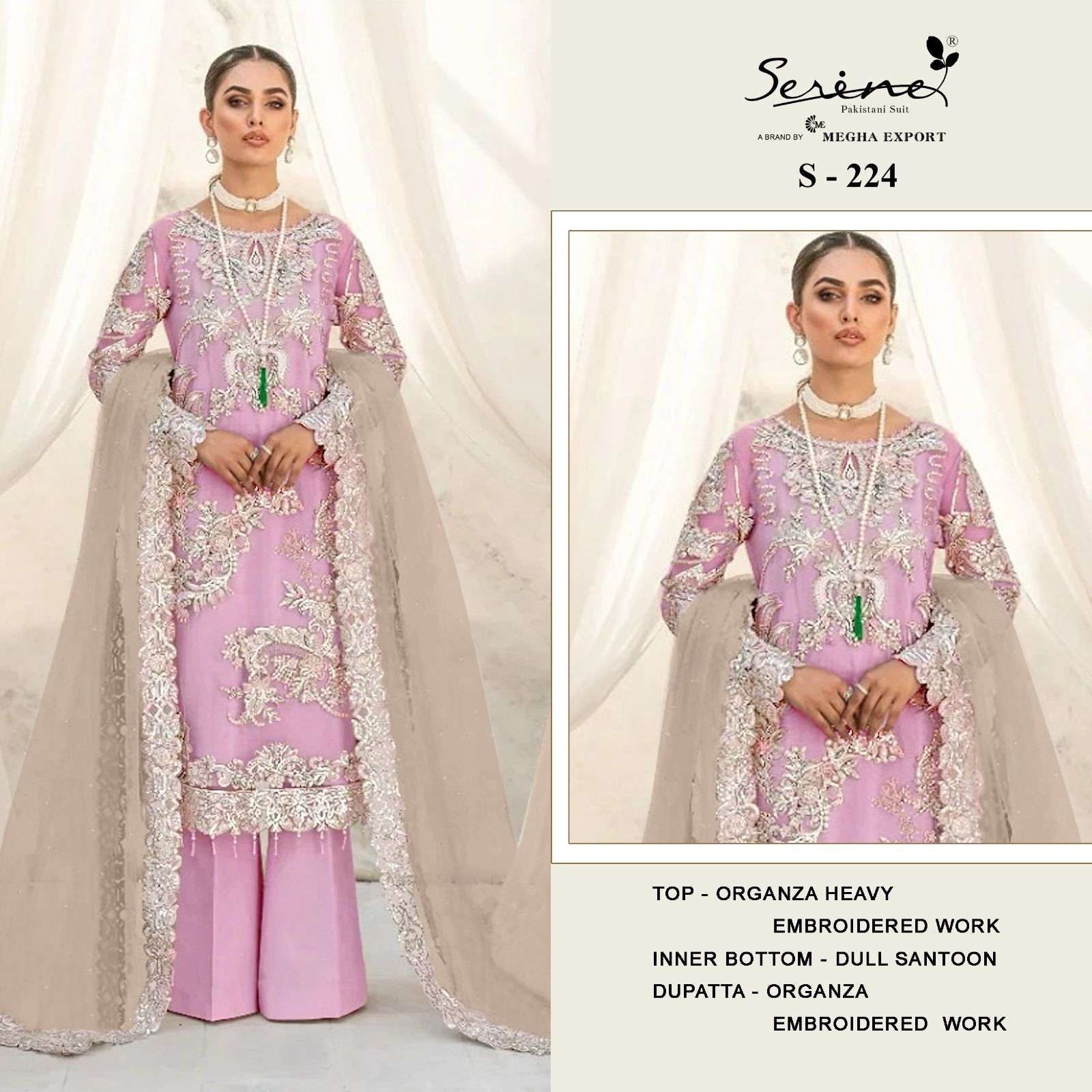 S-224 HIT DESIGN BY SERINE ORGANZA EMBROIDERY WORK PAKISTANI DRESS