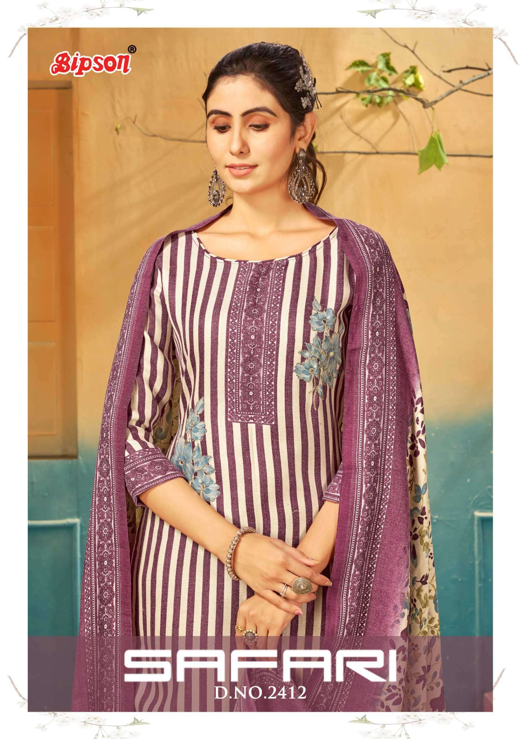 SAFARI 2412-A TO 2412-D SERIES BY BIPSON PURE WOOLEN PASHMINA WORK WINTER WEAR DRESSES