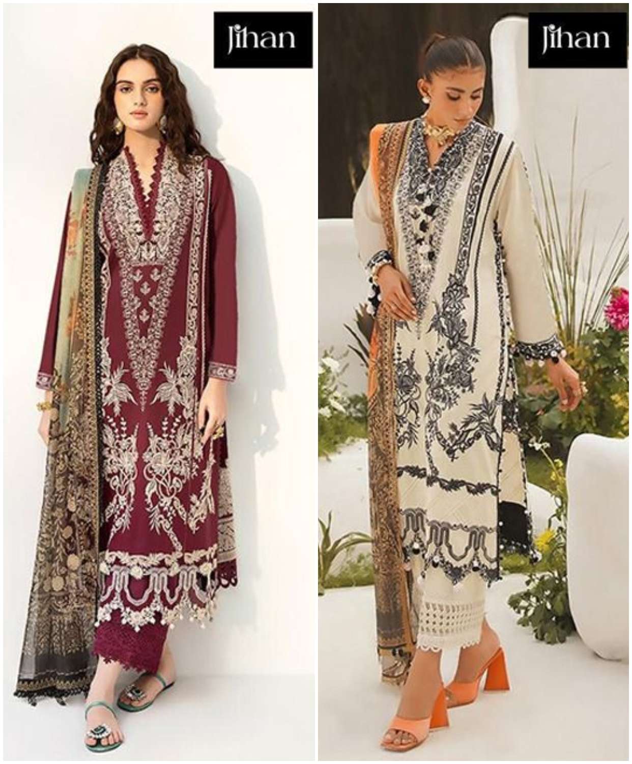 SANA SAFINAZ 3228 & 3235 HITS BY JIHAN LAWN COTTON PRINT WORK PAKISTANI DRESSES