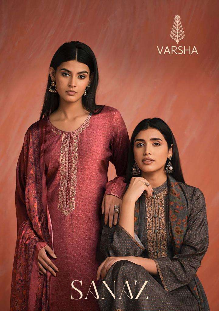 SANAZ BY VARSHA 71 TO 74 SERIES VISCOSE MUSLIN PRINT WORK DRESSES