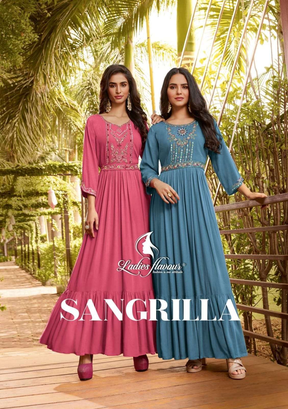 SANGRILLA BY LADIES FLAVOUR 1001 TO 1004 SERIES RAYON EMBROIDERY WORK GOWNS