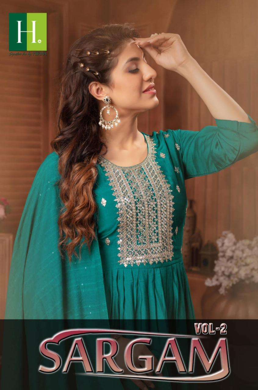 SARGAM VOL-2 BYY H DOT 101 TO 106 SERIES ROMAN SILK EMBROIDERY READYMADE DRESSES