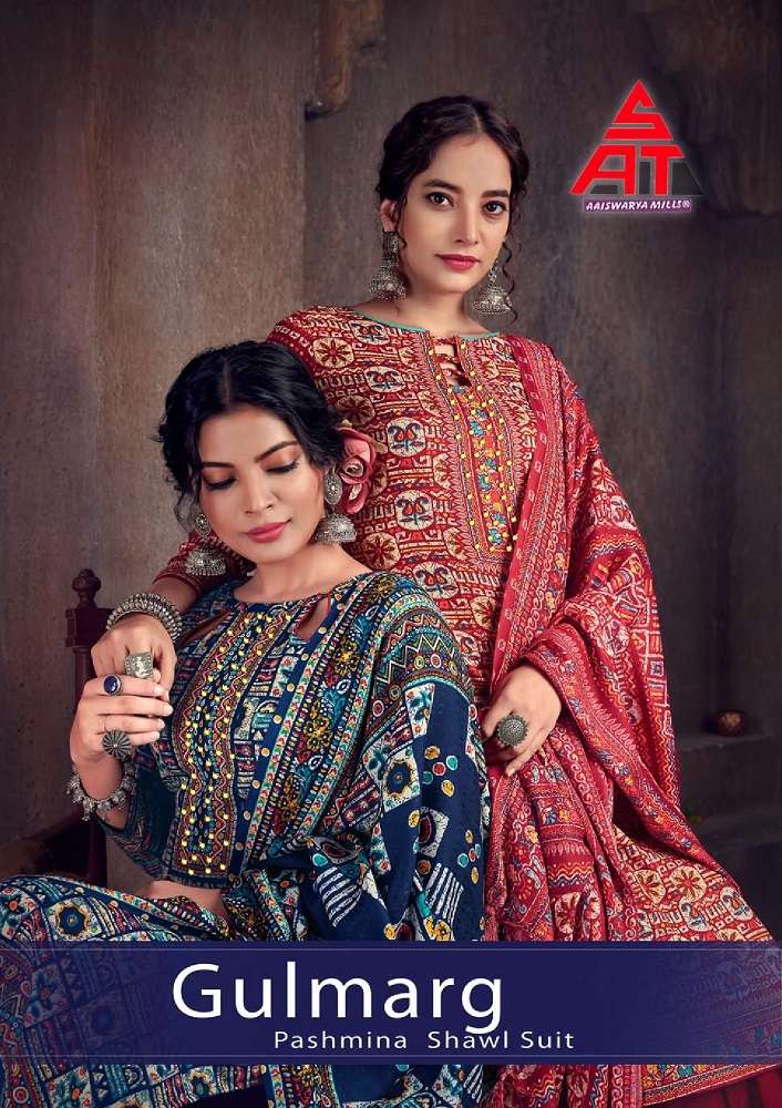 SAT GULMARG BY AQSAWHOLESALE 1001 TO 1010 SERIES PASHMINA WORK WINTER WEAR DRESSES