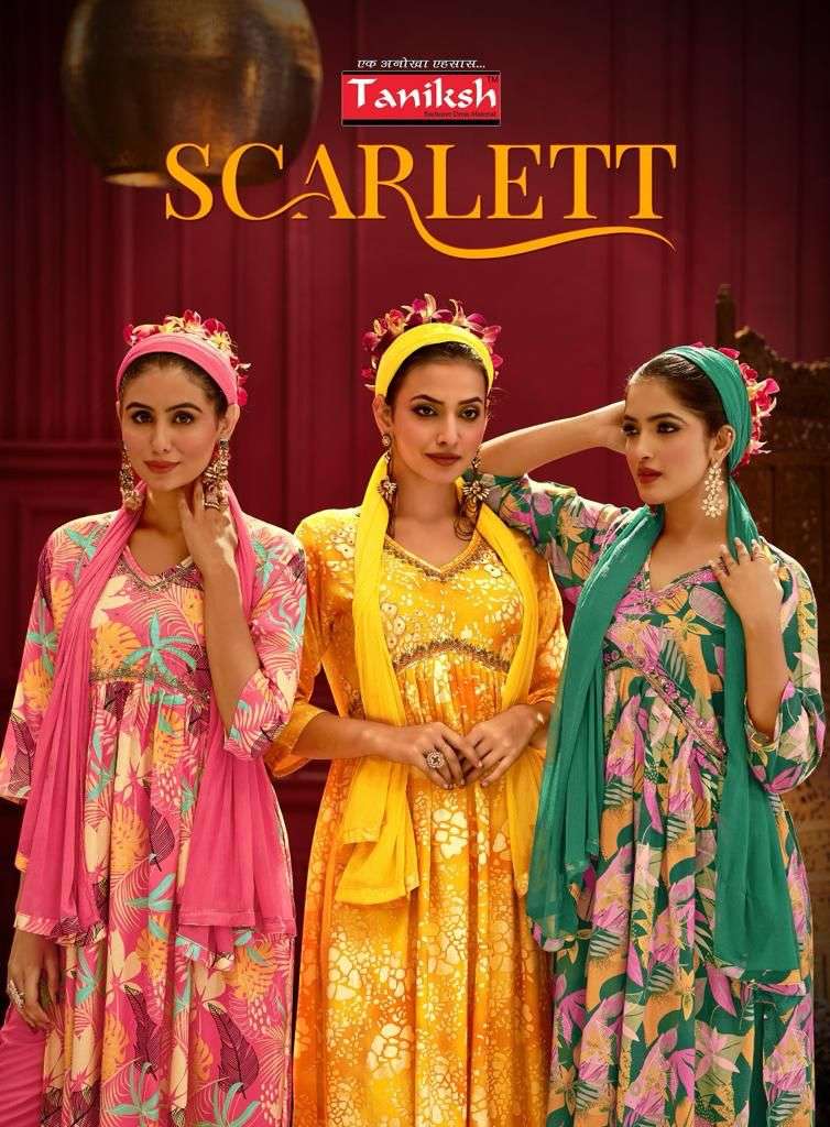 SCARLETT BY TANIKSH 1001 TO 1006 SERIES RAYON PRINT WORK READYMADE DRESSES