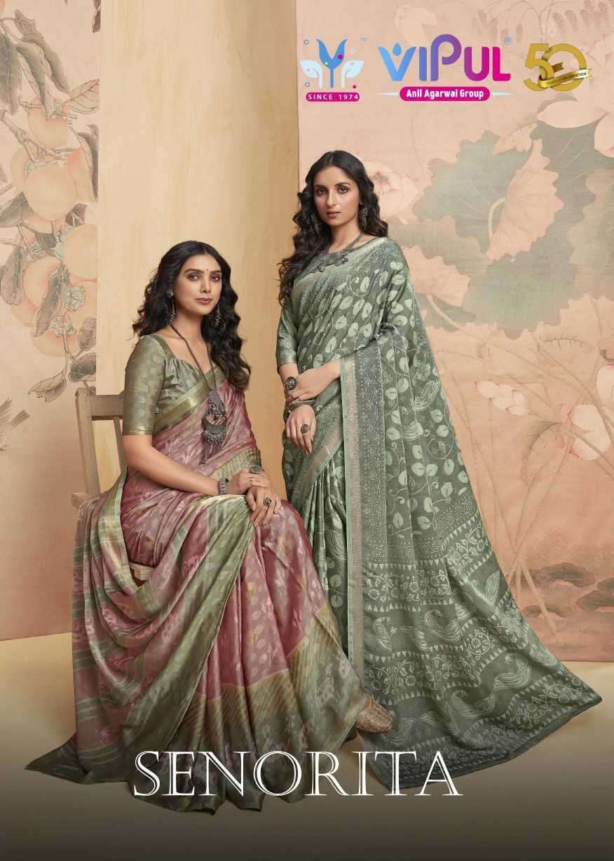 SENORITA BY VIPUL 76707 TO 76715 SERIES PRINTED SILK FESTIVE WEAR SAREES