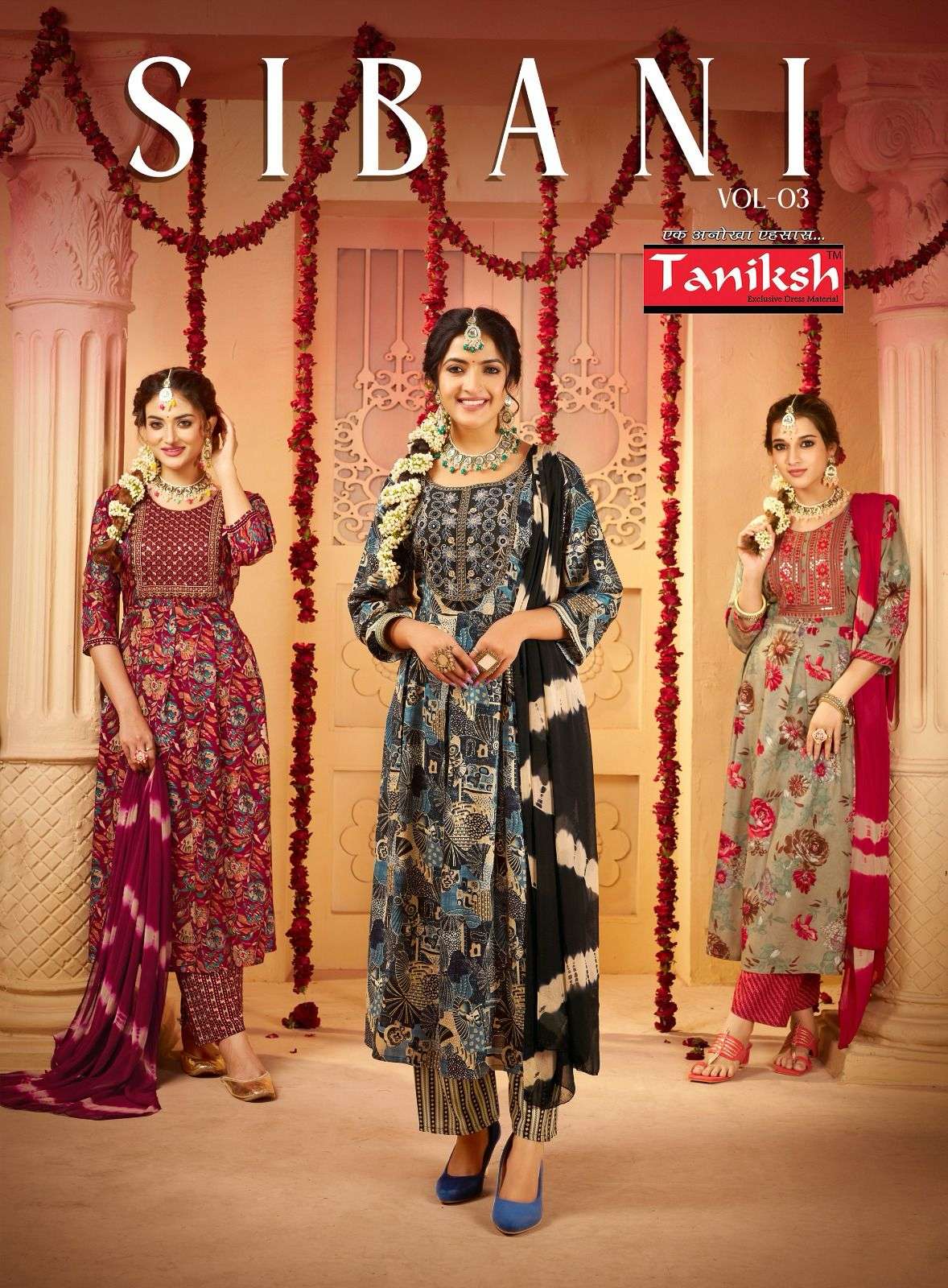 SIBANI VOL-3 BY TANIKSH 3001 TO 3008 SERIES RAYON PRINT WORK READYMADE DRESSES