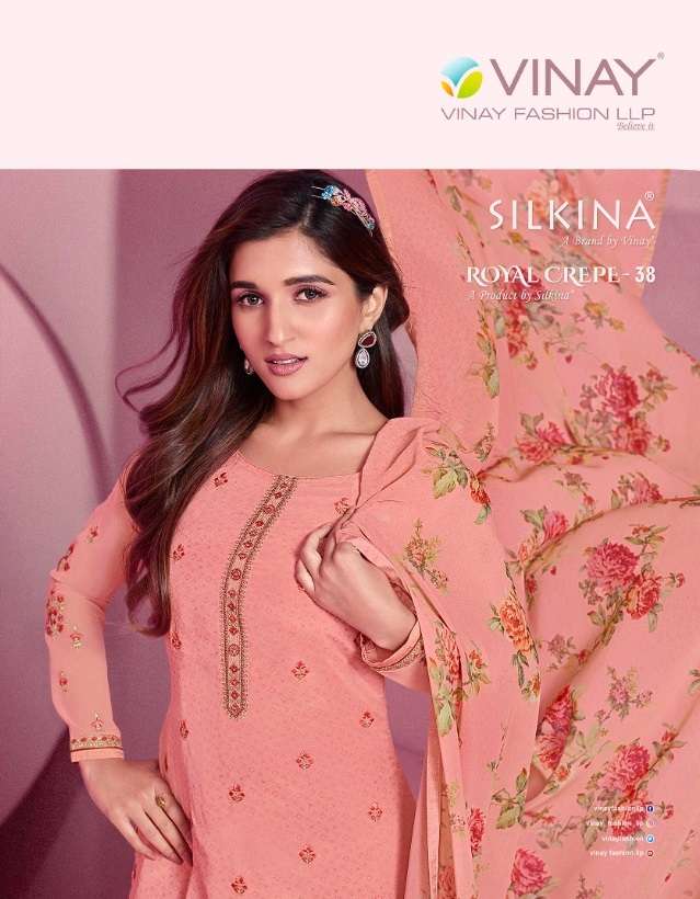 SILKINA ROYAL CREPE VOL-38 BY VINAY FASHION 60541 TO 60548 SERIES CREPE WORK DRESSES