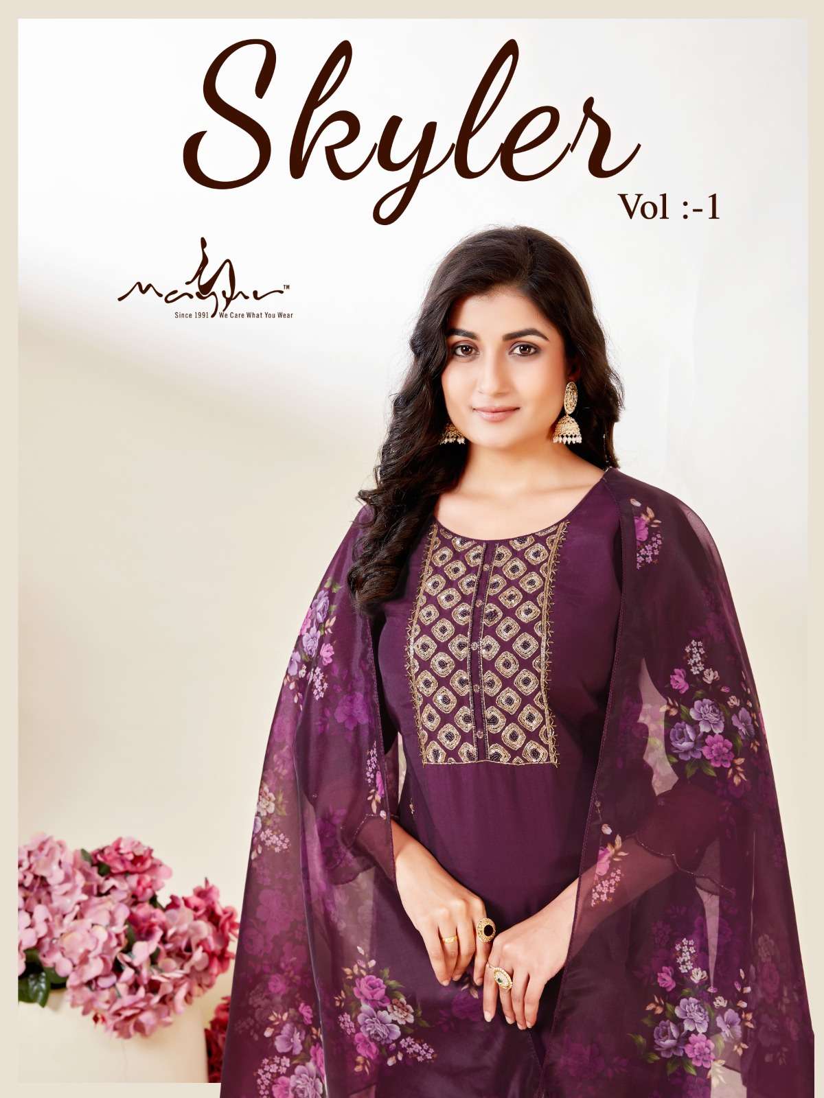 SKYLER BY MAYUR VISCOSE ROMAN SILK EMBROIDERY WORK READYMADE DRESSES