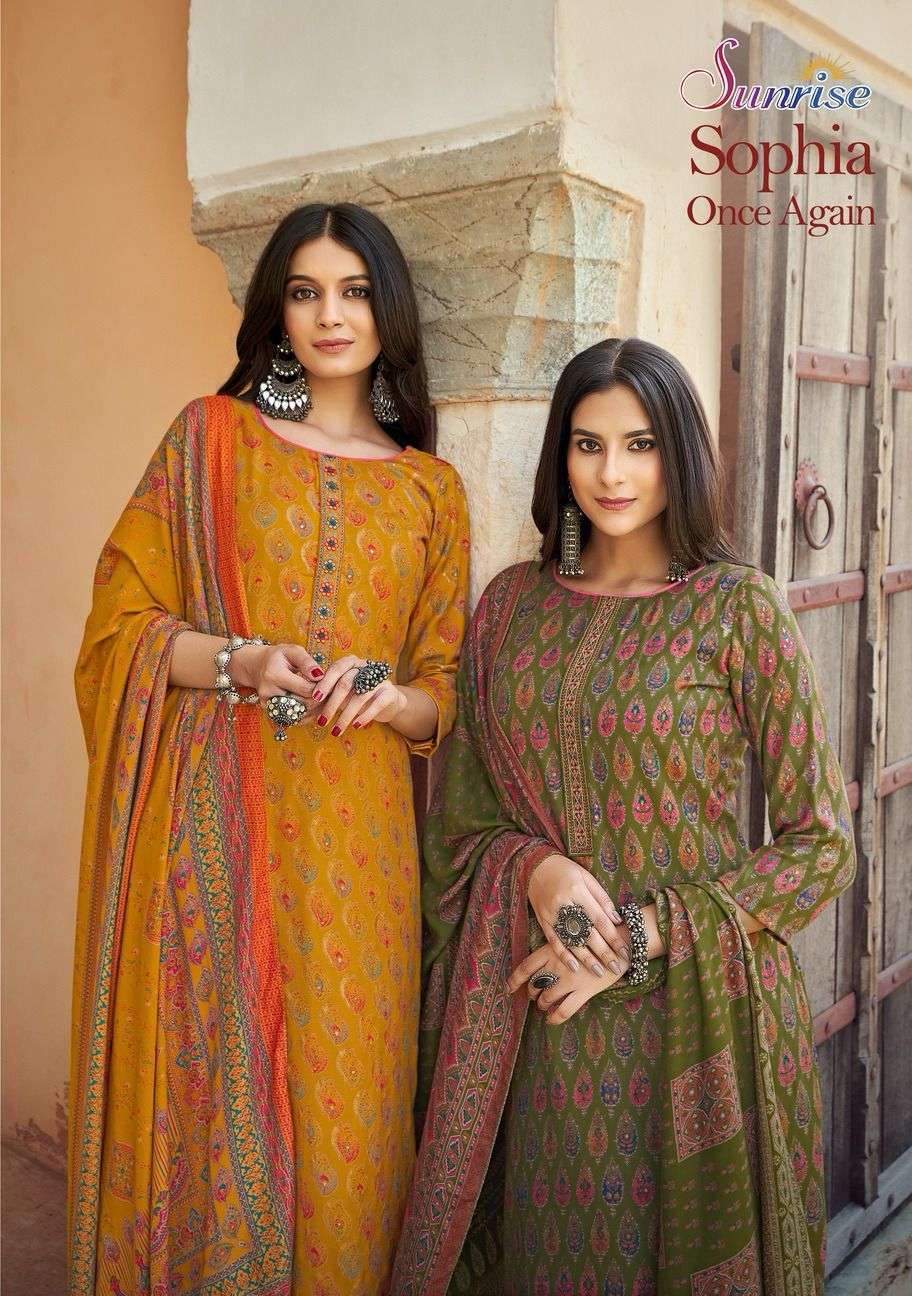 SOPHIA BY SUNRISE 1001 TO 1008 SERIES VISCOSE PASHMINA PRINT WORK WINTER WEAR DRESSES