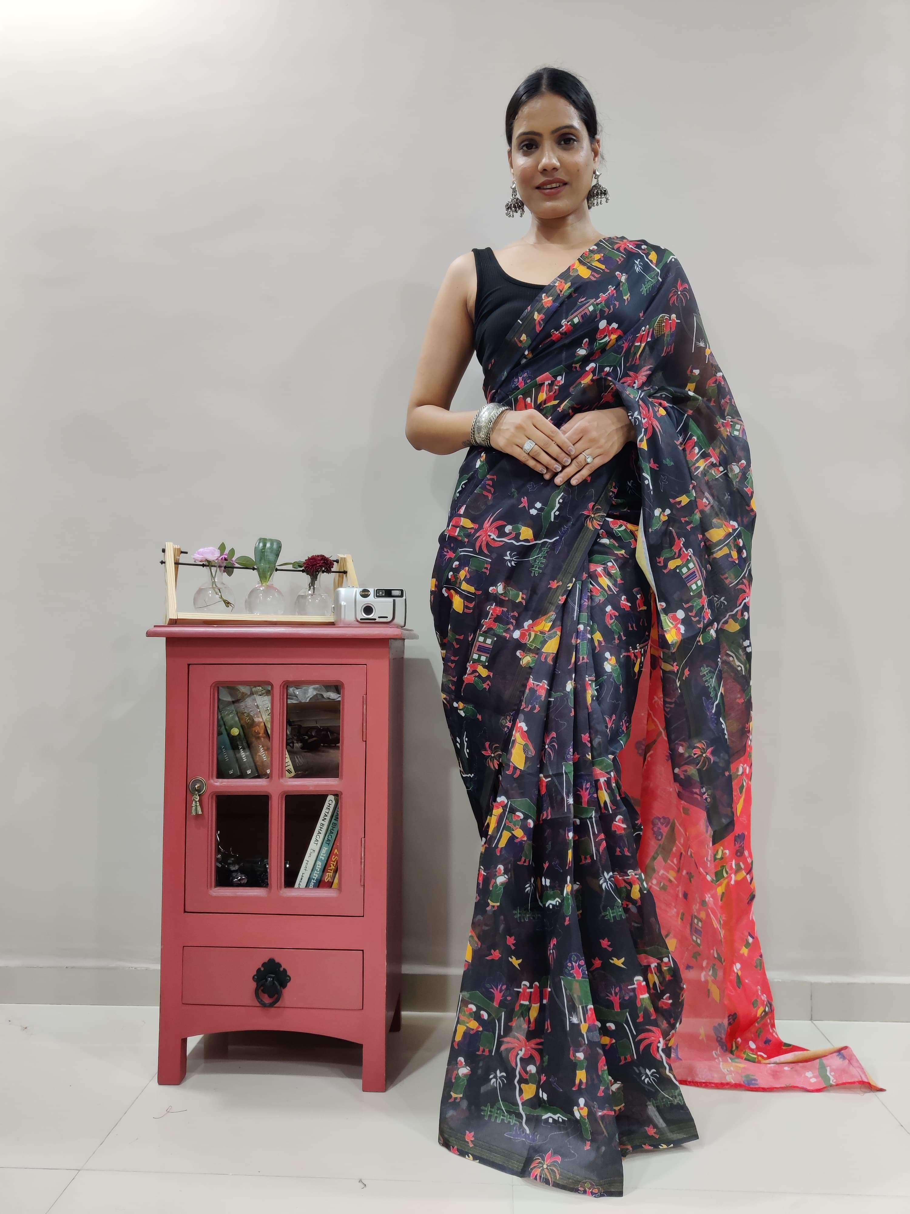 ST-034 BY AQSAWHOLESALE HEAVY SLUB SILK PRINT CASUAL WEAR SAREE