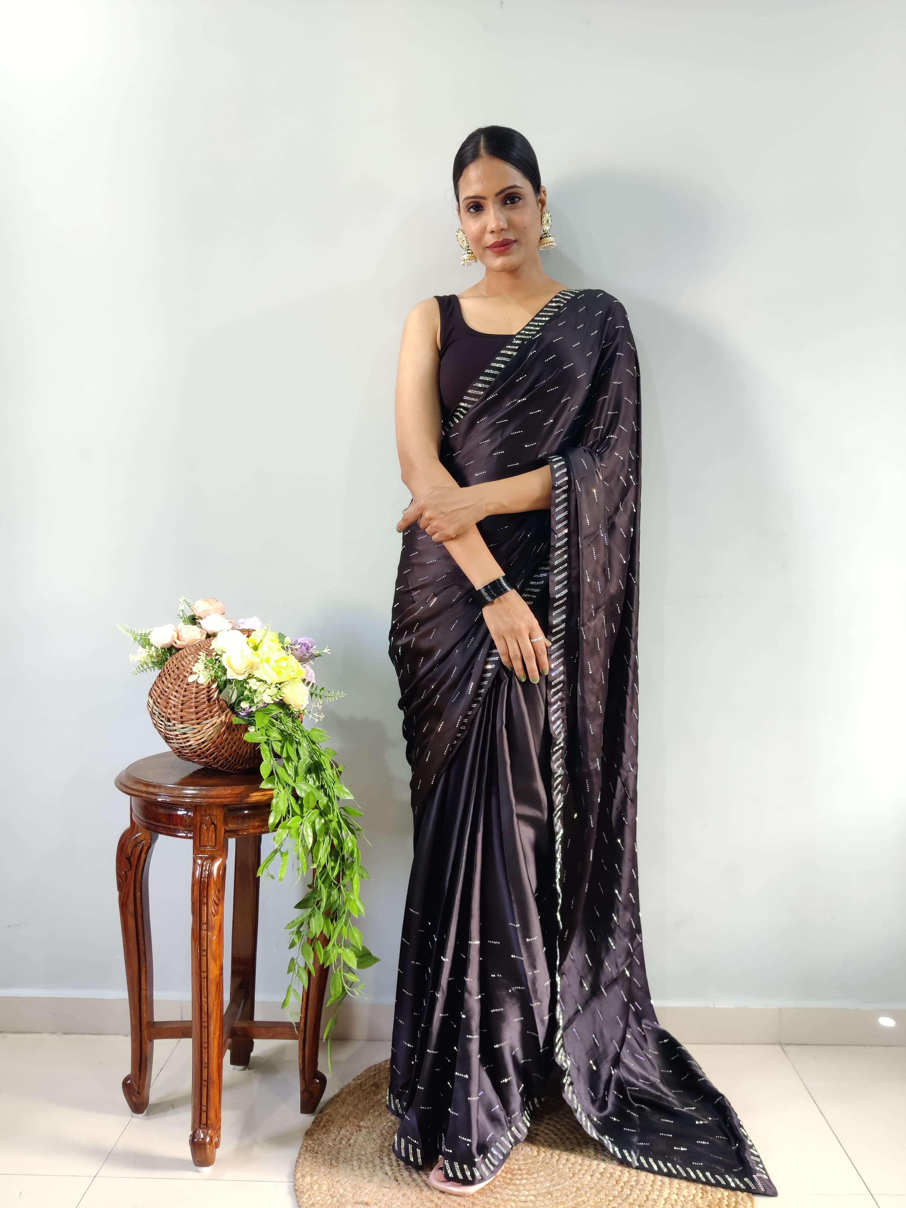 ST-036 BY AQSAWHOLESALE PREMIUM SATIN SILK DIAMOND WORK CASUAL SAREE