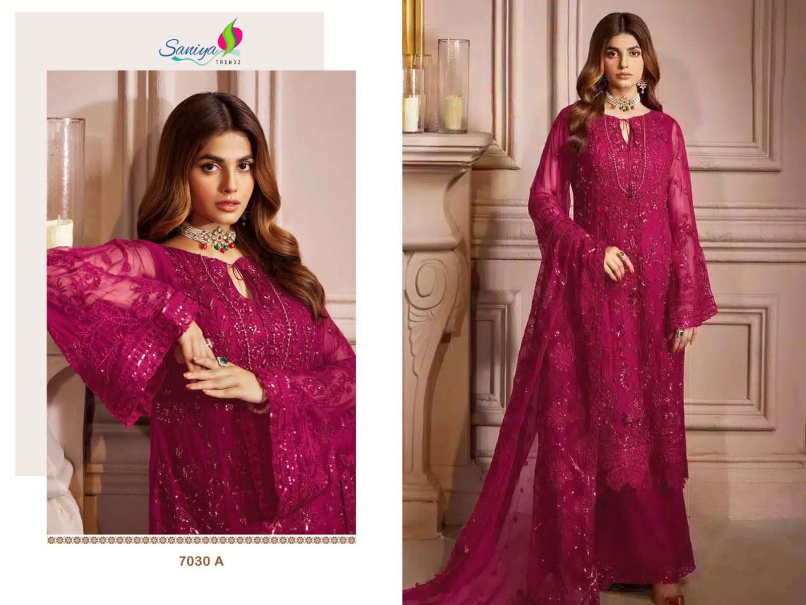 ST-7030 COLOURS BY SANIYA TRENDZ 7030-A TO 7030-D SERIES FAUX GEORGETTE WORK DRESSES