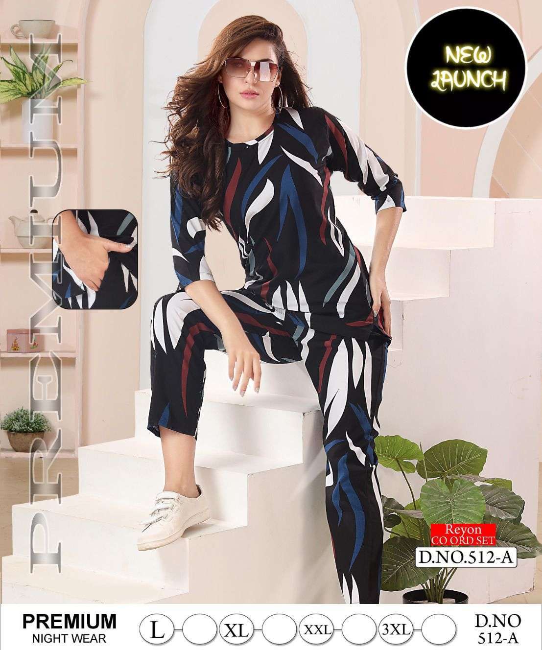 SUMMER SPECIAL 512-A TO 512-F SERIES BY AQSAWHOLESALE RAYON PRINT NIGHT WEAR CO-ORD SET