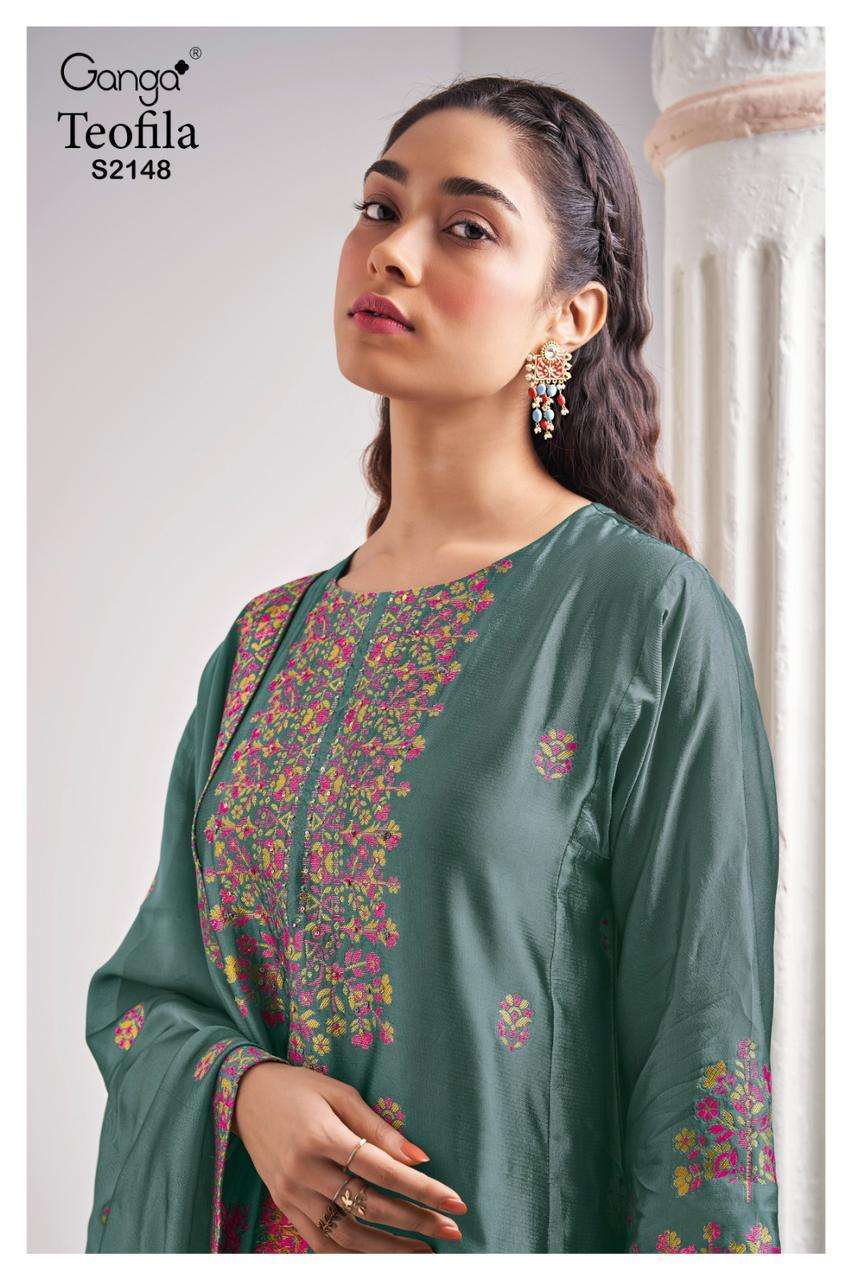 TEOFILA BY GANGA FASHIONS 2148-A TO 2148-B SERIES VISCOSE SILK JACQUARD WORK DRESSES