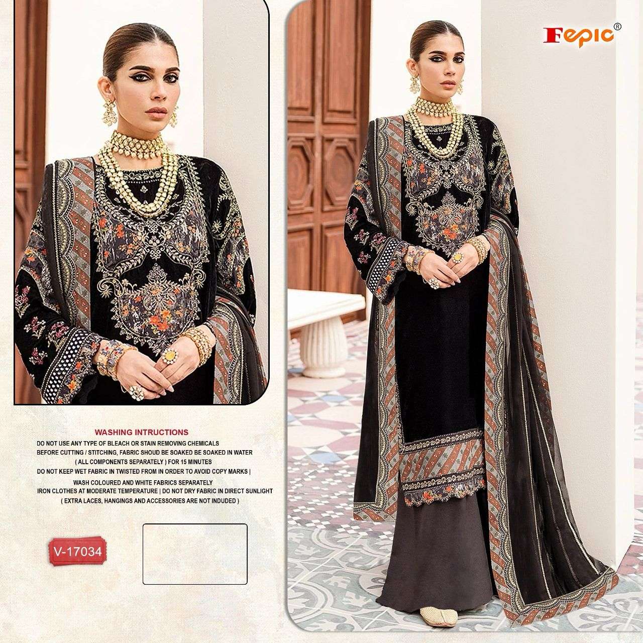 V-17034 HIT DESIGN BY FEPIC VELVET HEAVY EMBROIDERY WORK PAKISTANI DRESS