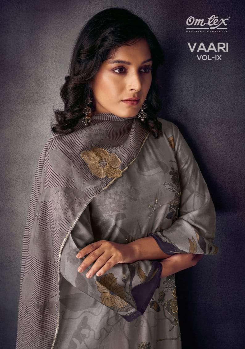 VAARI VOL-9 BY OMTEX 3051-A TO 3051-D SERIES PASHMINA EMBROIDERY WORK WINTER DRESSES