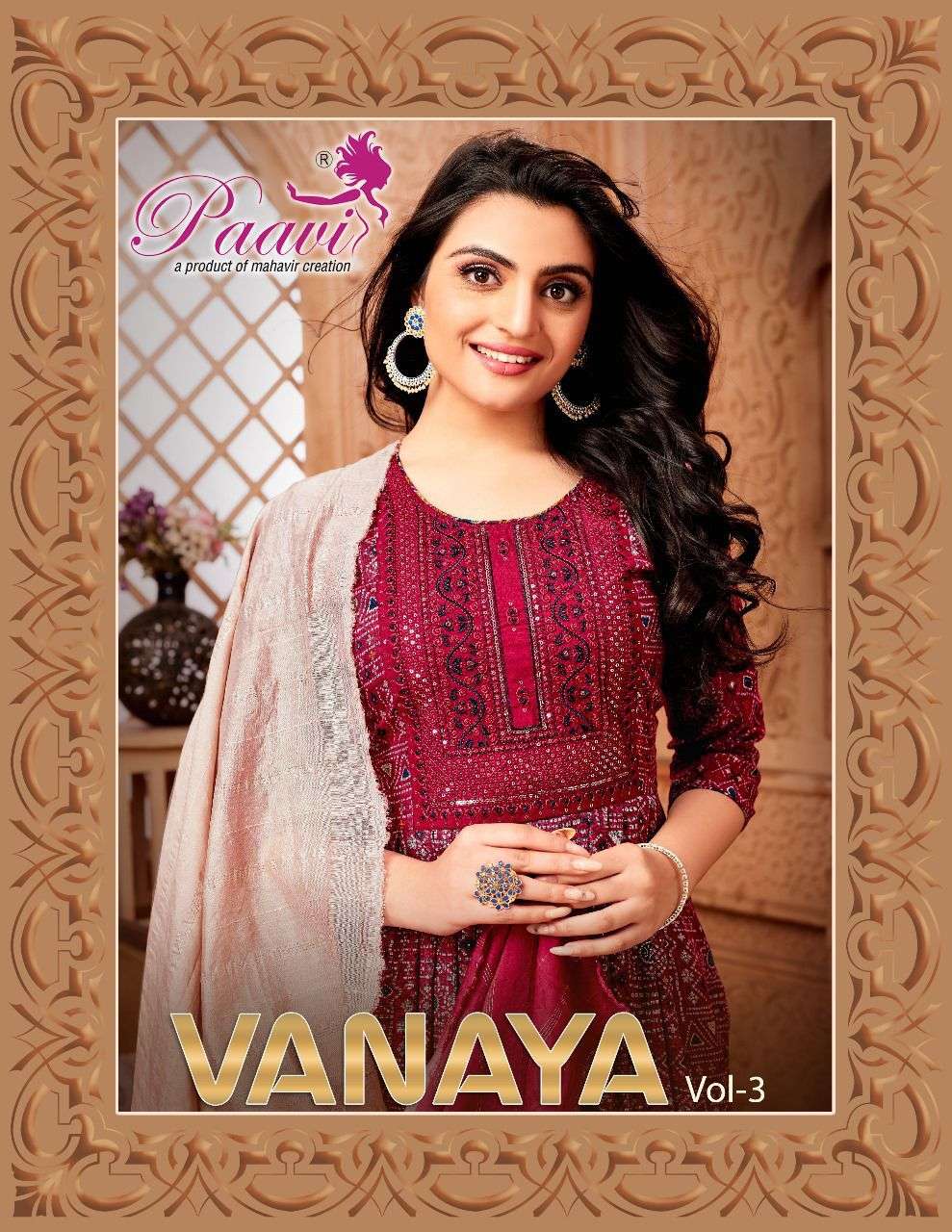 VANAYA VOL-3 BY PAAVI 1001 TO 1008 SERIES RAYON PRINT WORK READYMADE DRESSES