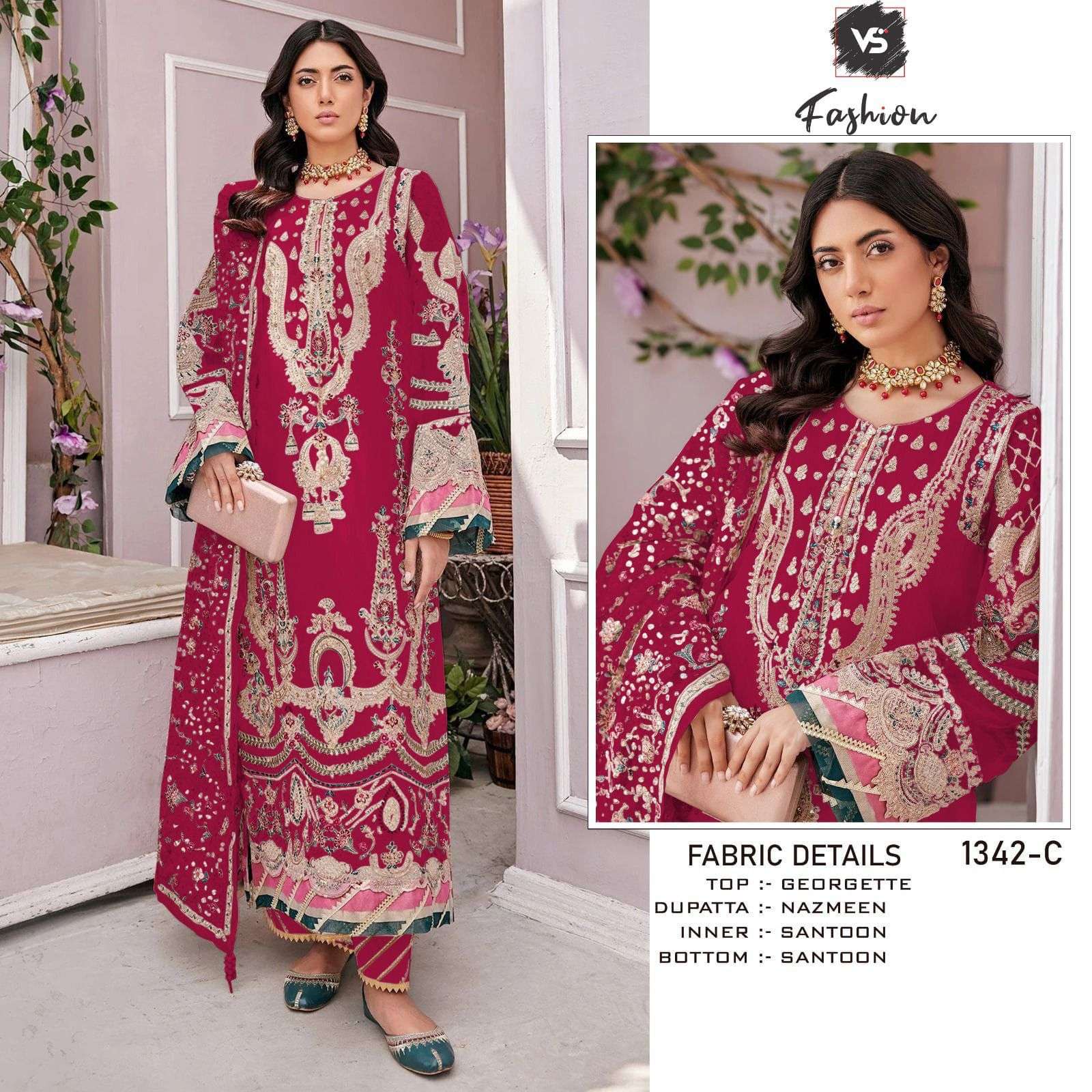 VS-1342 C HIT DESIGN BY VS FASHION GEORGETTE EMBROIDERY WORK PAKISTANI DRESS