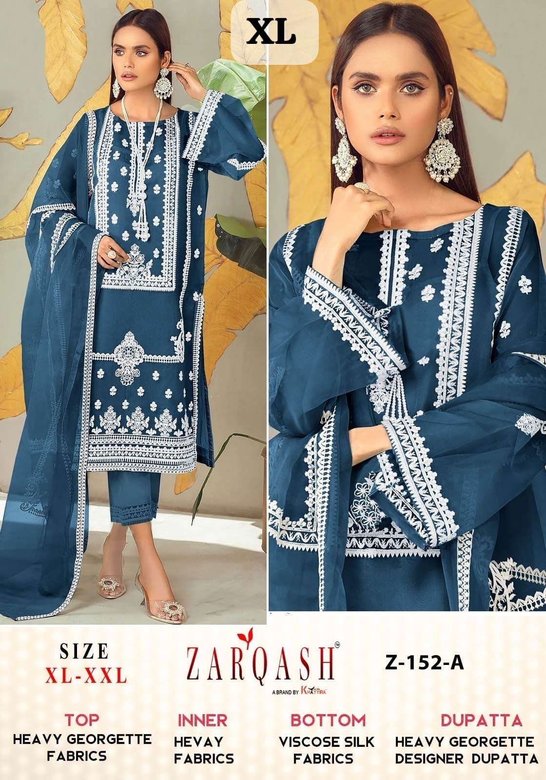 Z-152 COLOURS BY ZARQASH 152-A TO 152-C SERIES GEORGETTE WORK READYMADE PAKISTANI DRESSES