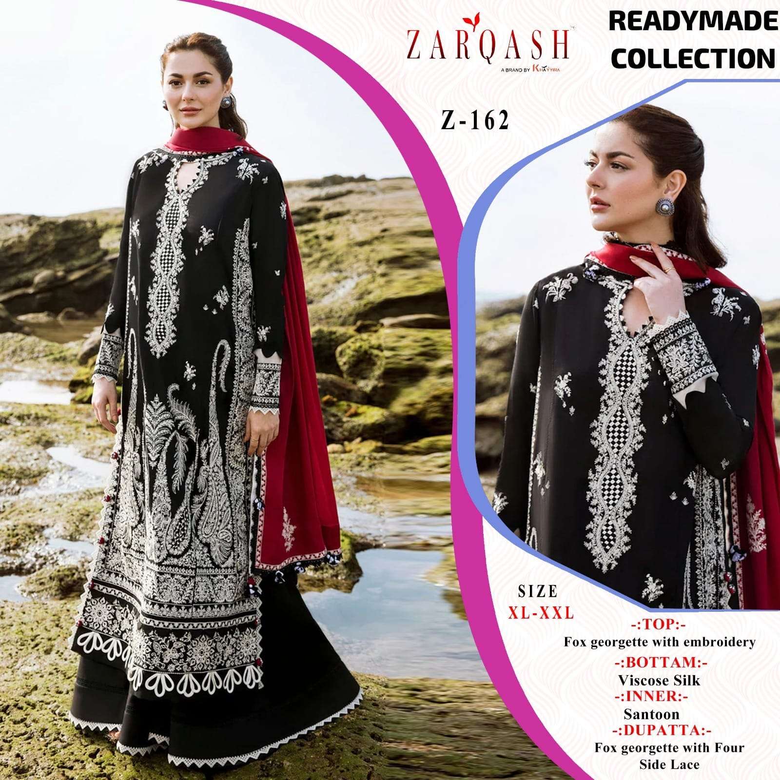 Z-162 HIT DESIGN BY ZARQASH HEAVY GEORGETTE EMBROIDERY READYMADE DRESS