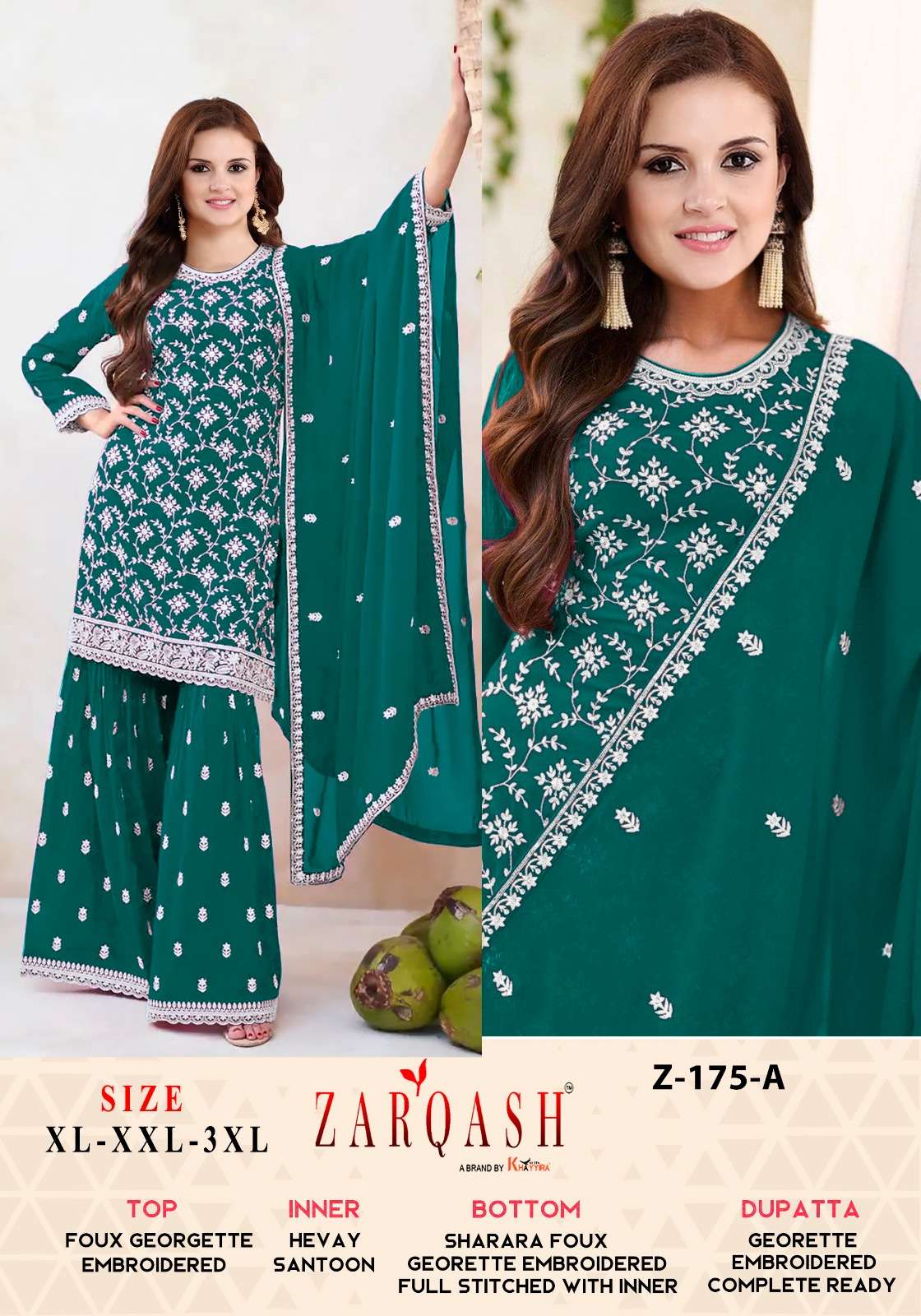 Z-175 COLOURS BY ZARQASH 175-A TO 175-D SERIES FAUX GEORGETTE WORK READYMADE DRESSES