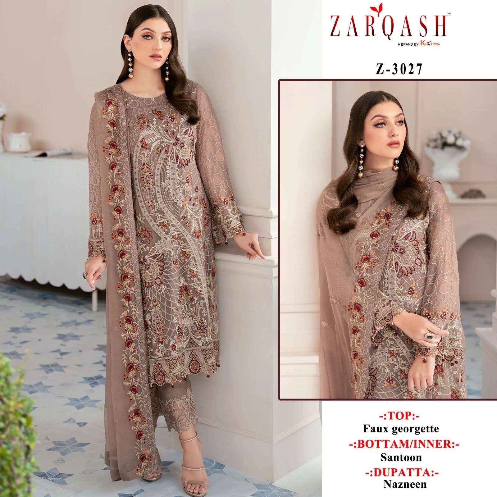 Z-3027 HIT DESIGN BY ZARQASH GEORGETTE EMBROIDERY WORK PAKISTANI DRESS