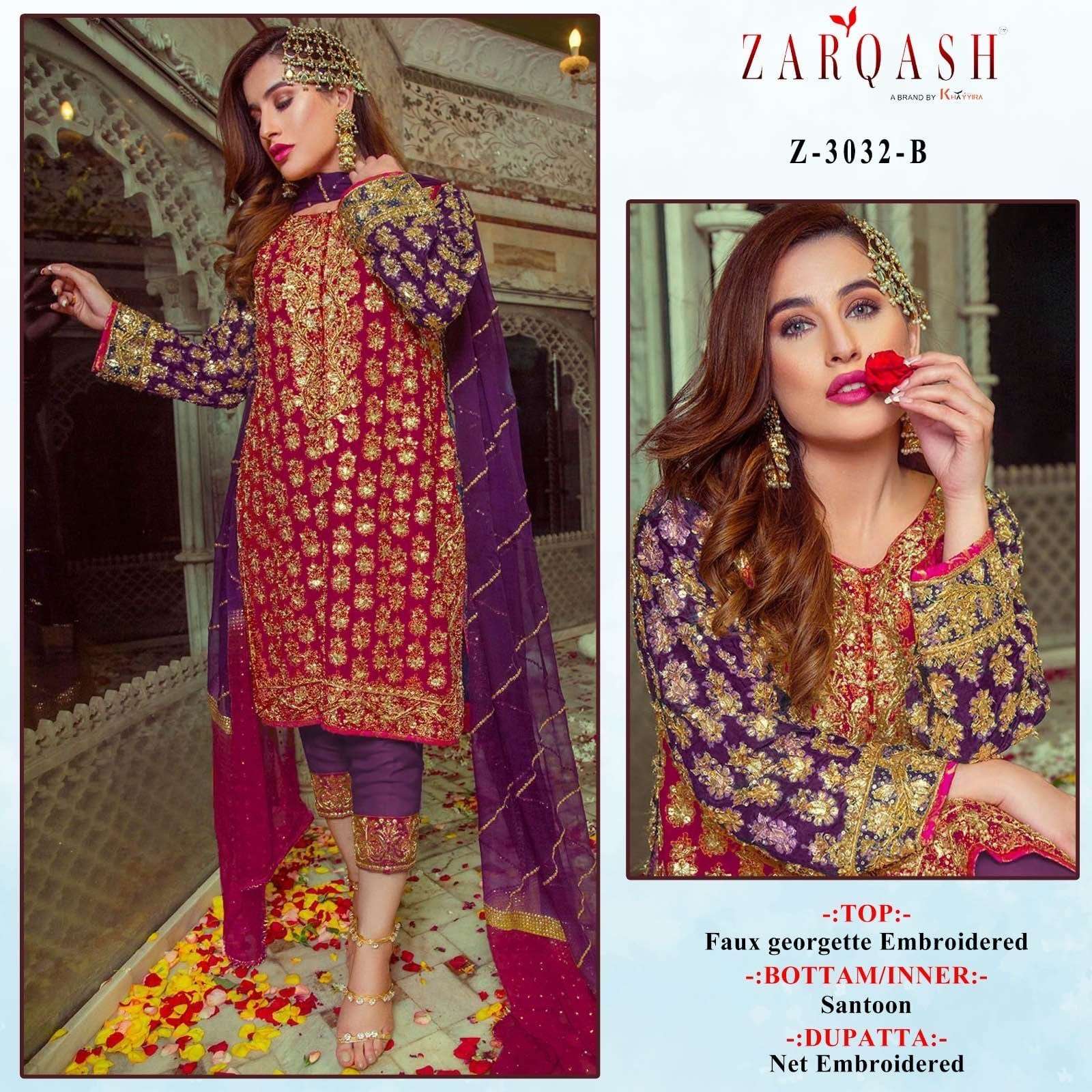 Z-3032 B HIT DESIGN BY ZARQASH FAUX GEORGETTE EMBROIDERY WORK PAKISTANI DRESS