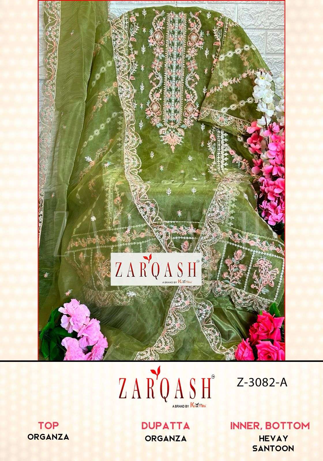 Z-3082 COLOURS BY ZARQASH 3082-A TO 3082-E SERIES ORGANZA WORK PAKISTANI DRESSES