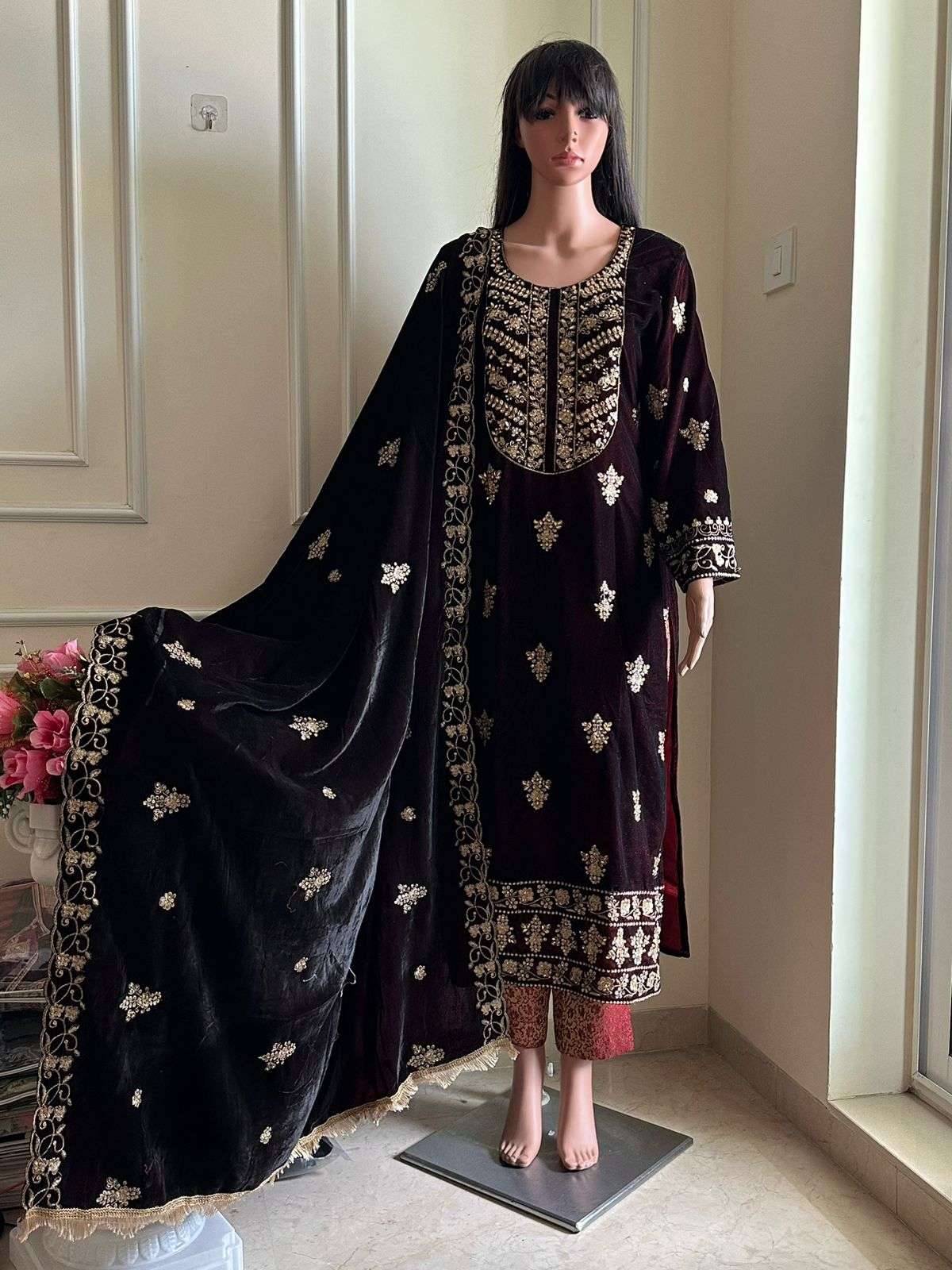 Z-382 HIT DESIGN BY ZIAAZ DESIGNS VELVET EMBROIDERY WORK WINTER WEAR DRESS