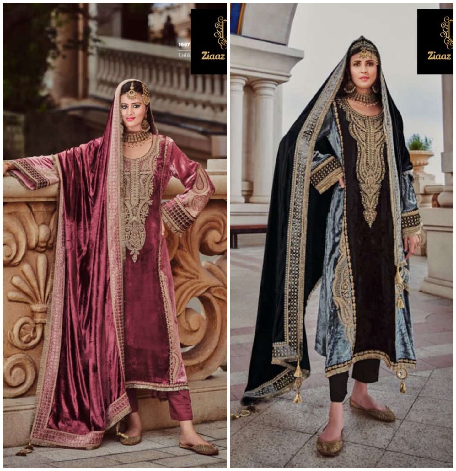 Z-383 AND Z-384 HITS BY ZIAAZ DESIGNS VELVET HEAVY EMBROIDERY WINTER WEAR DRESSES