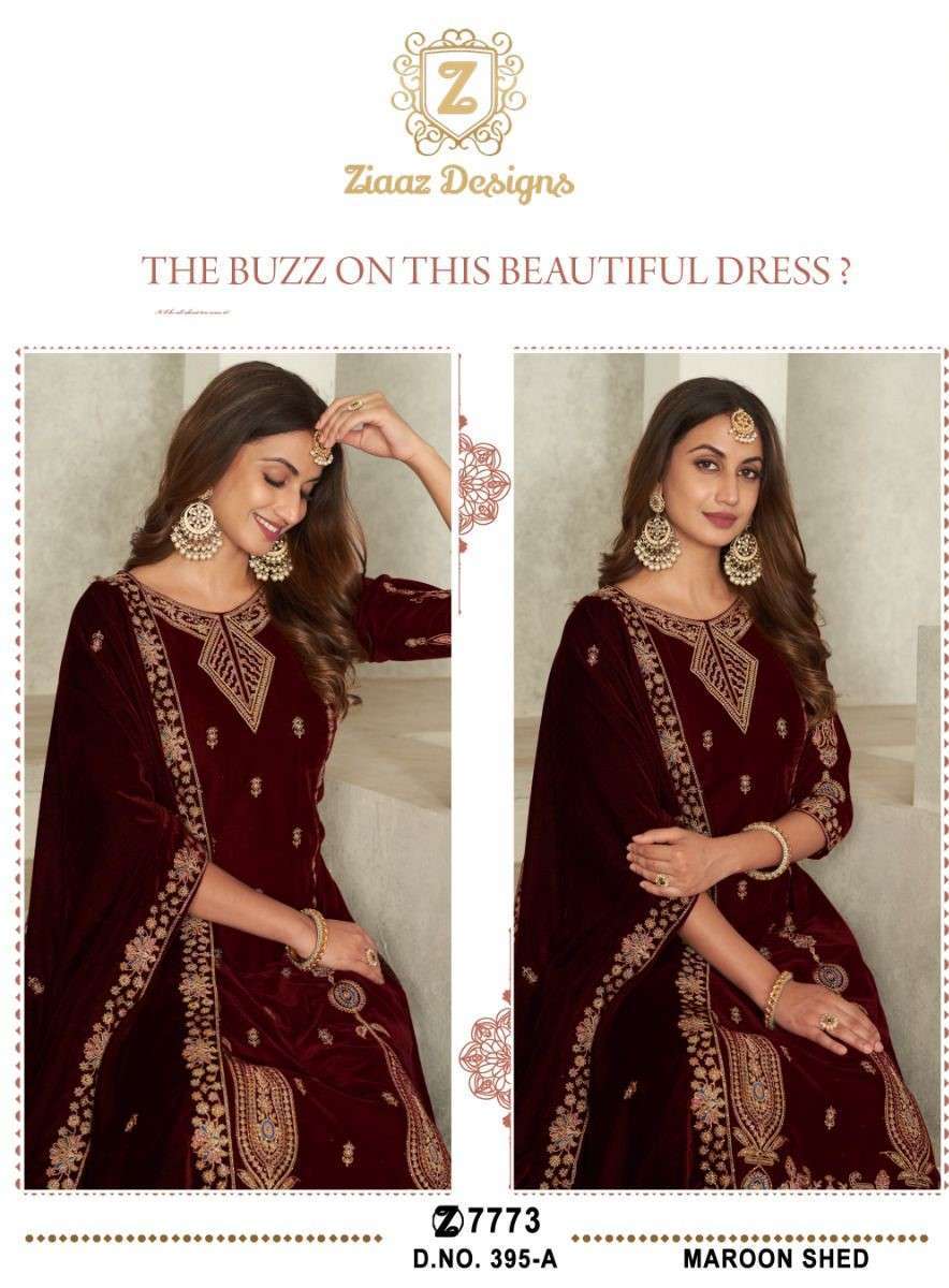 Z-395 COLOURS BY ZIAAZ DESIGNS 395-A TO 395-C SERIES VELVET WORK WINTER WEAR DRESSES