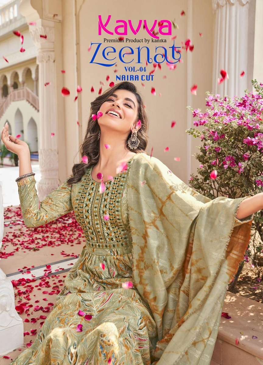 ZEENAT VOL-4 BY KAVYA 4001 TO 4010 SERIES RAYON COTTON PRINT READYMADE DRESSES