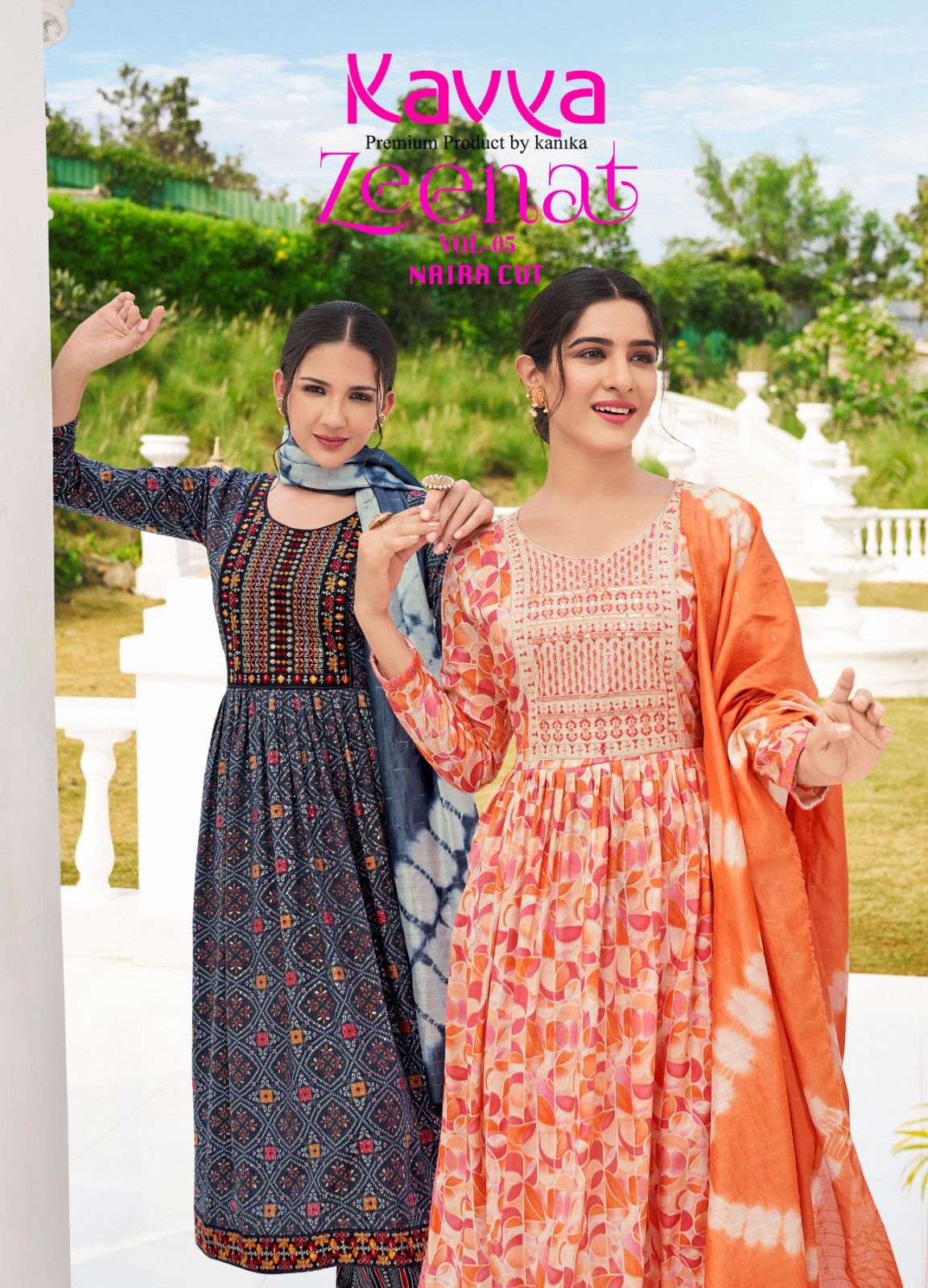 ZEENAT VOL-5 BY KAVYA 5001 TO 5010 SERIES CAPSULE PRINT WORK READYMADE DRESSES